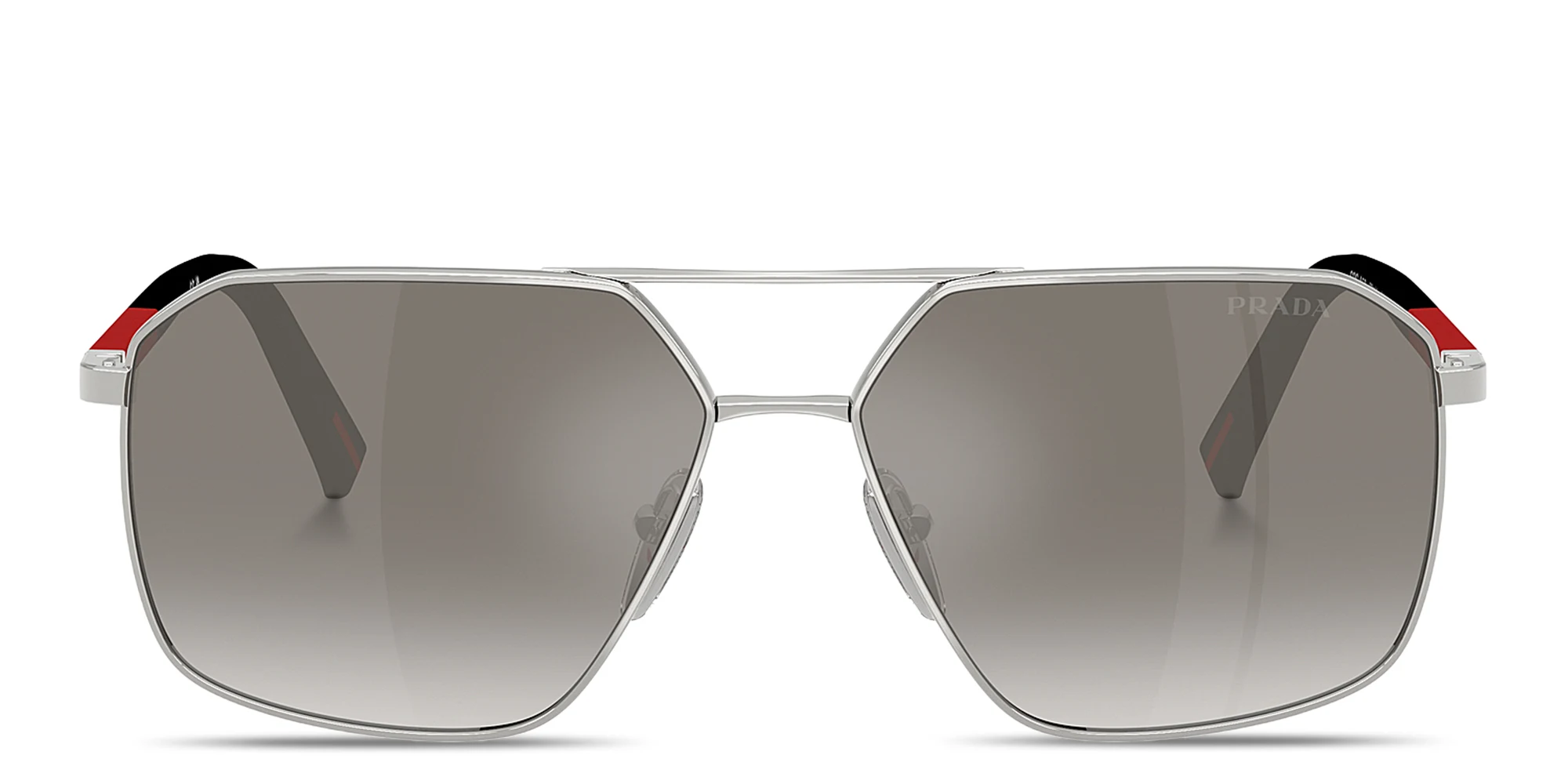Shop Prada Linea Rossa Logo Signature Irregular Sunglasses in Silver online.