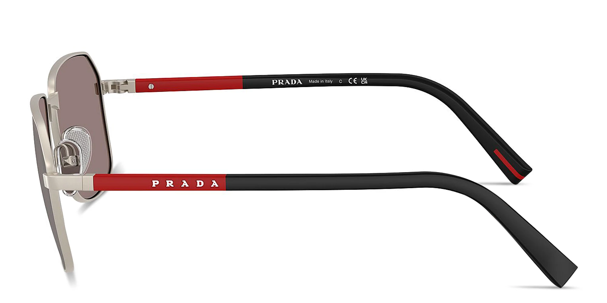 Shop Prada Linea Rossa Logo Signature Rectangle Sunglasses in Beige online.