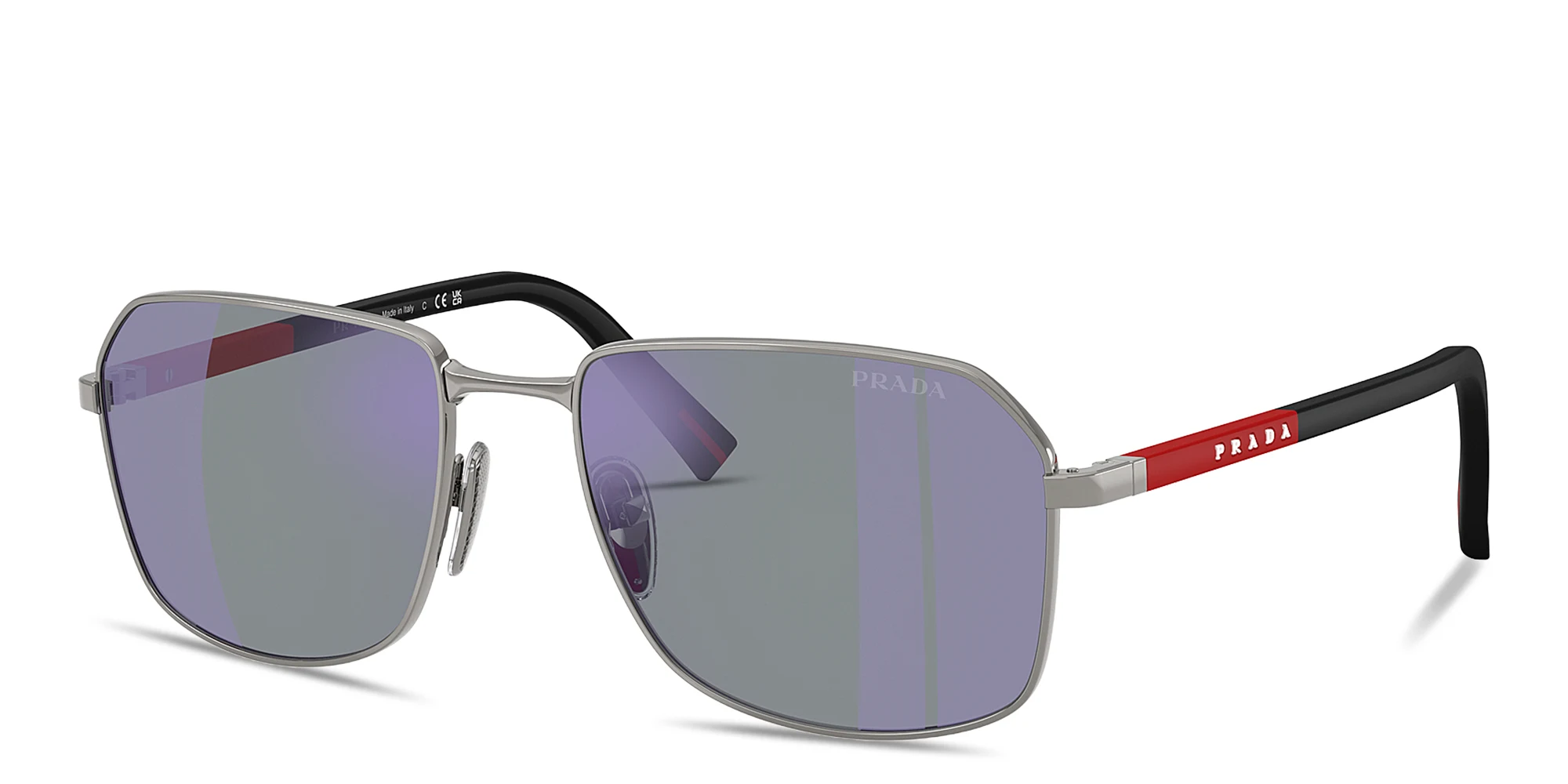 Shop Prada Linea Rossa Logo Signature Rectangle Sunglasses in Gunmetal online.