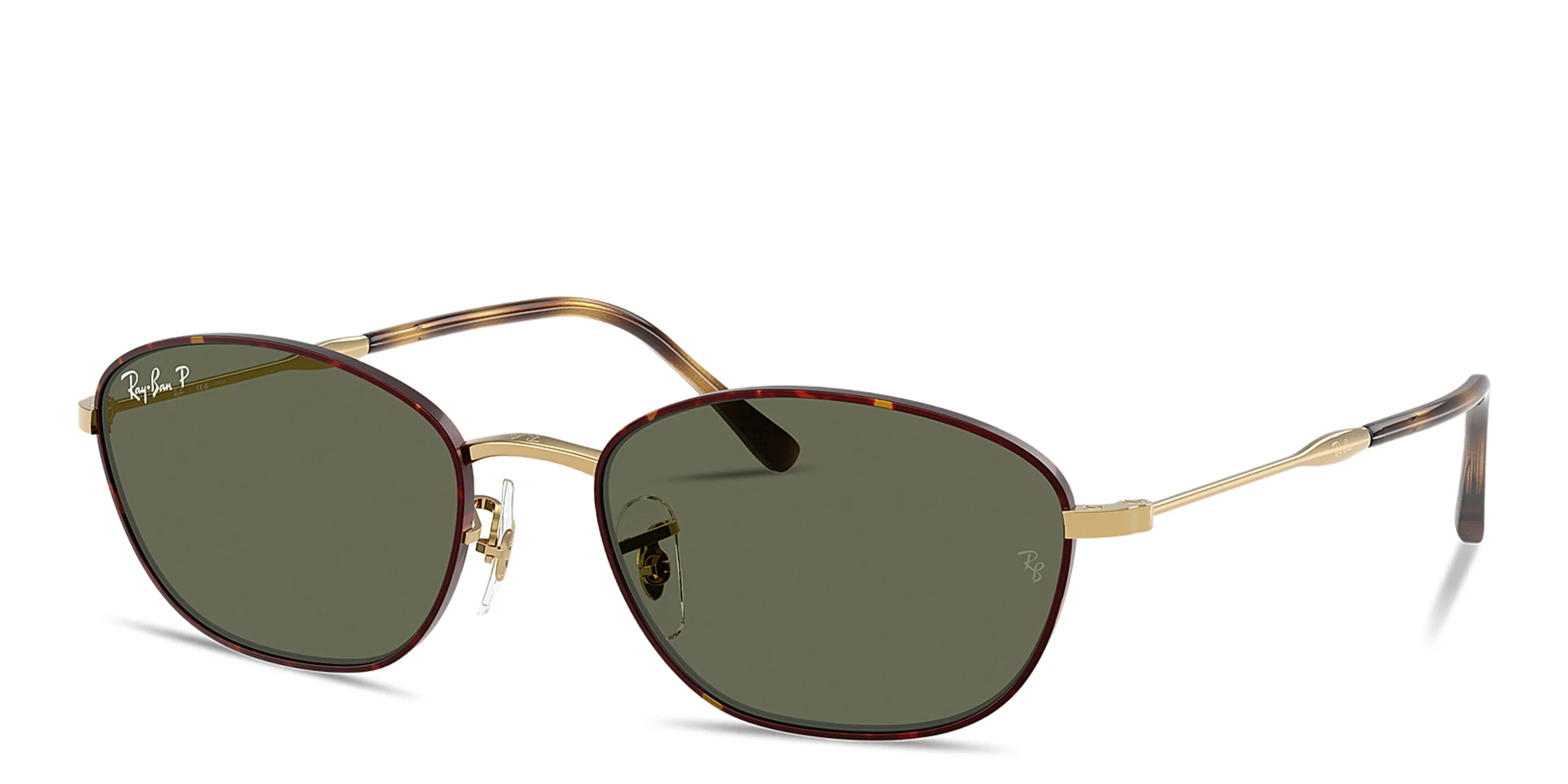 Shop Ray-Ban Logo-Engraved Irregular Sunglasses in Havana On Gold online.