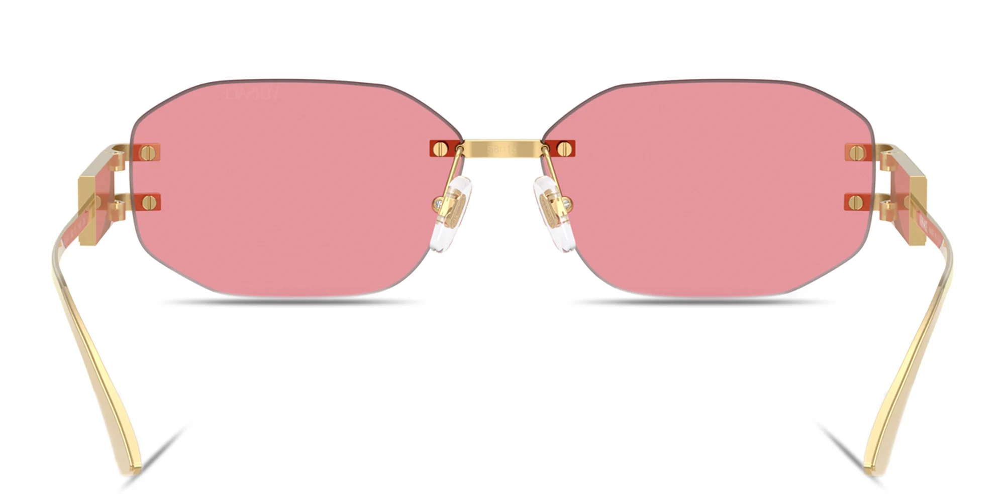 Shop VERSACE Damier Plaque Rimless Irregular Sunglasses in Gold online.