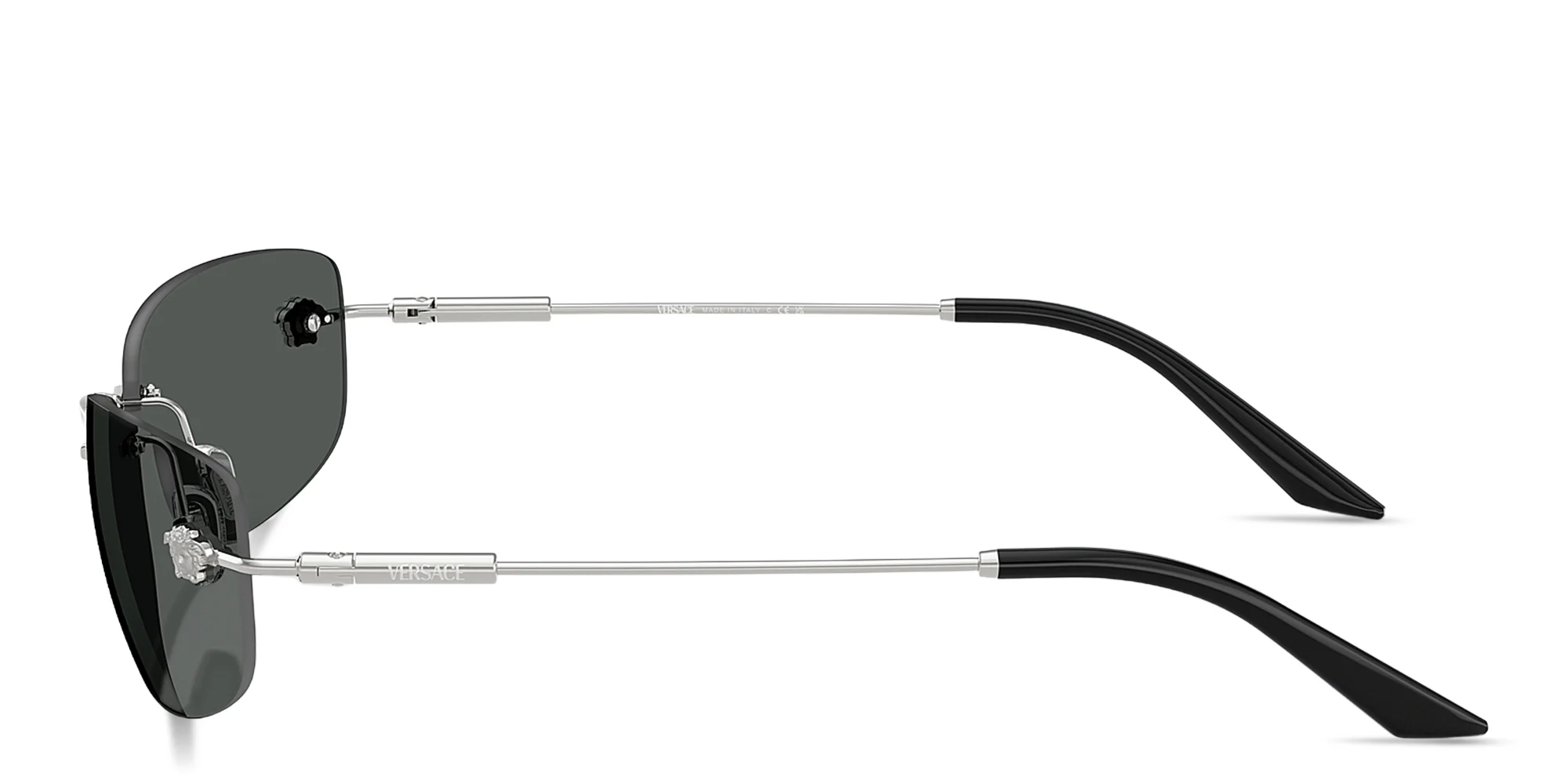 Shop VERSACE Runway Rimless Rectangle Sunglasses in Silver online.