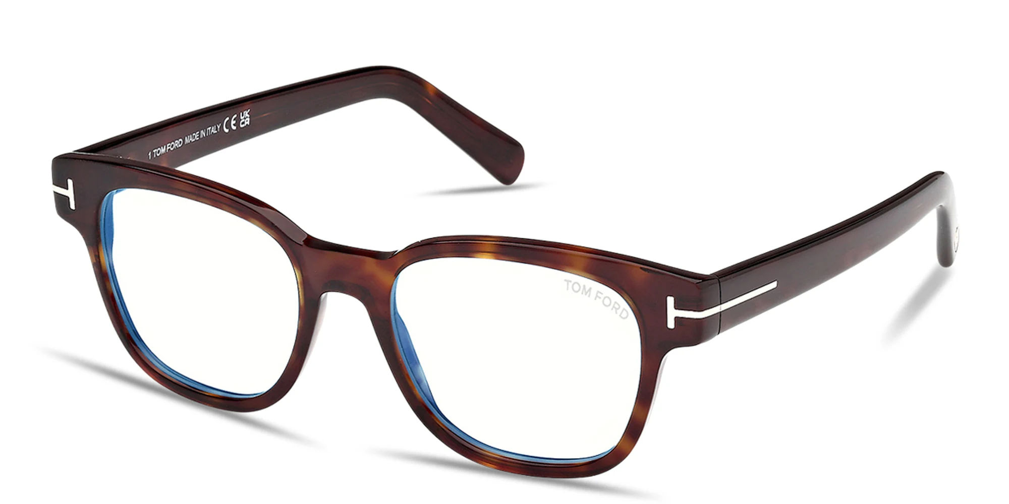Shop TOM FORD T Logo Square Eyeglasses in Dark Havana online.