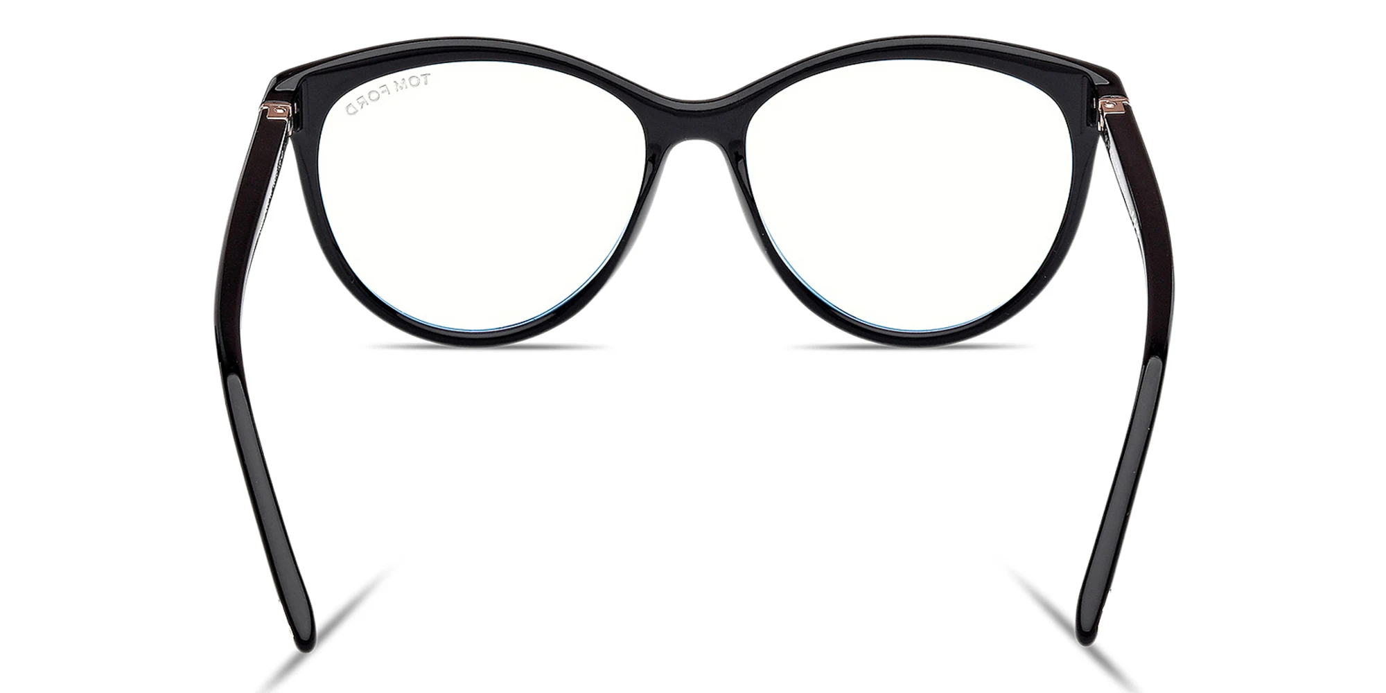 Shop TOM FORD T Logo Wide Round Eyeglasses in Shiny Black online.