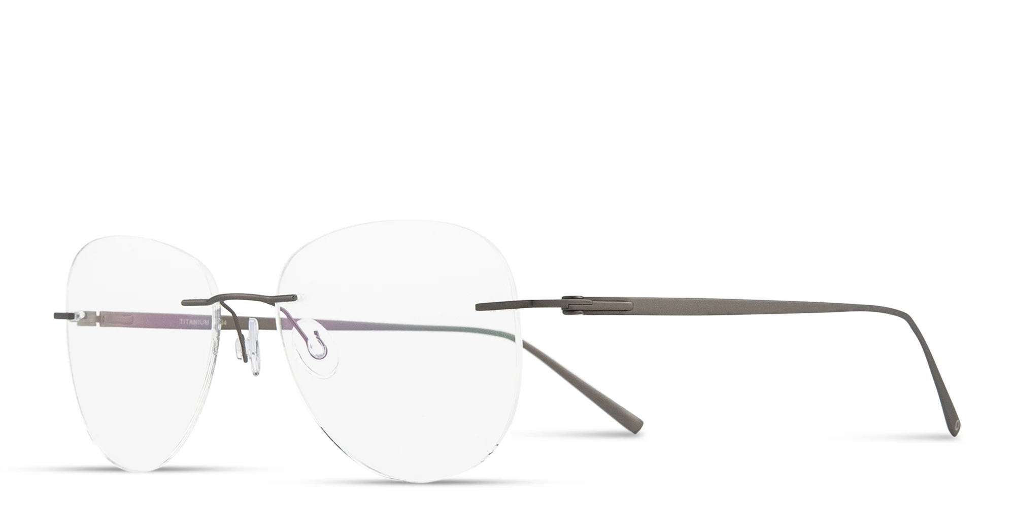 Shop MONOSTROM Rimless Wide Aviator Eyeglasses in Gunmetal online.