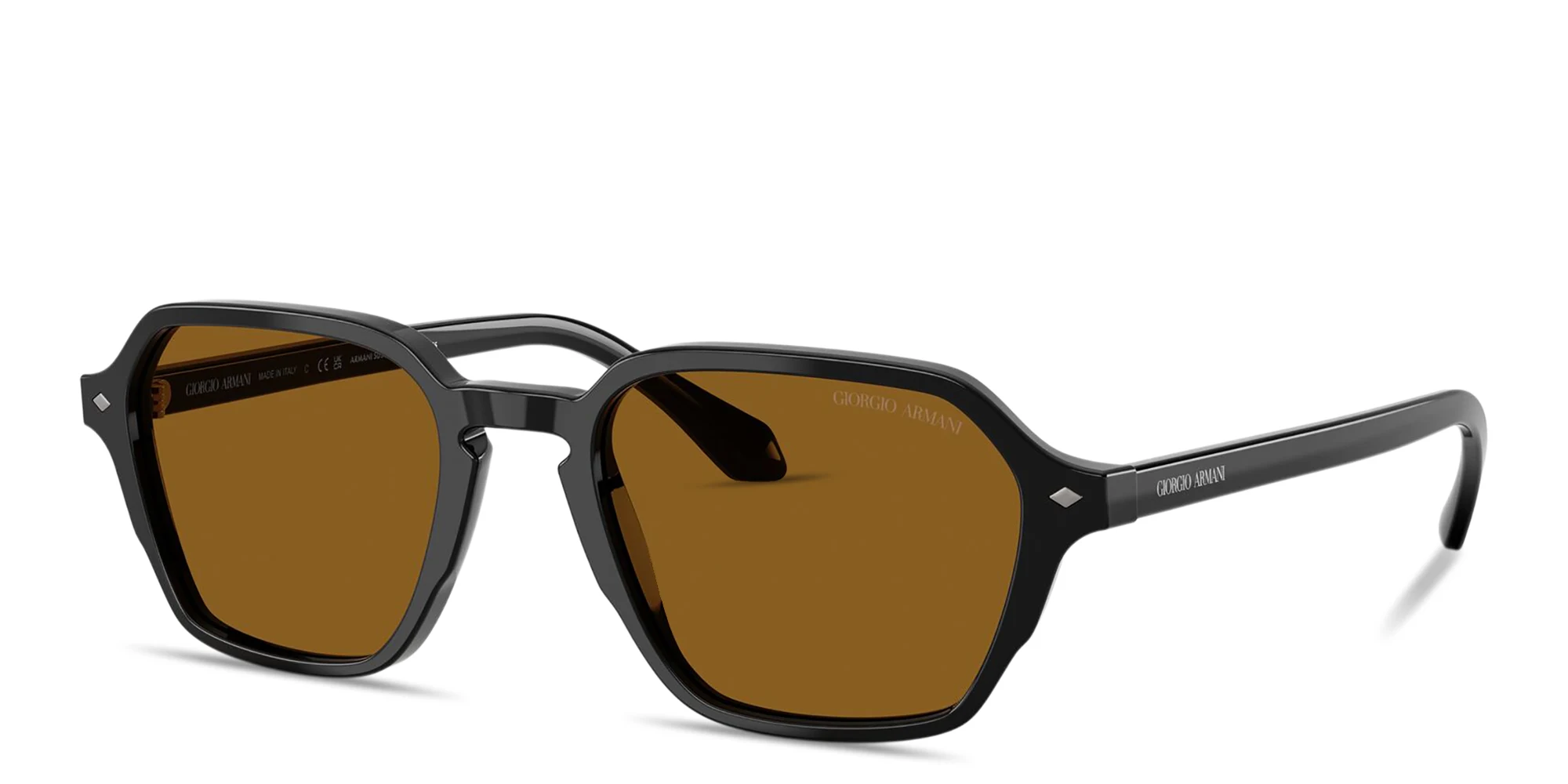 Shop GIORGIO ARMANI Logo Print Square Sunglasses in Black online.