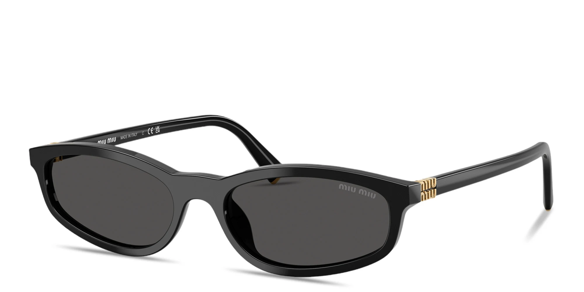 Shop MIU MIU Vertical Logo Irregular Sunglasses in Black online.