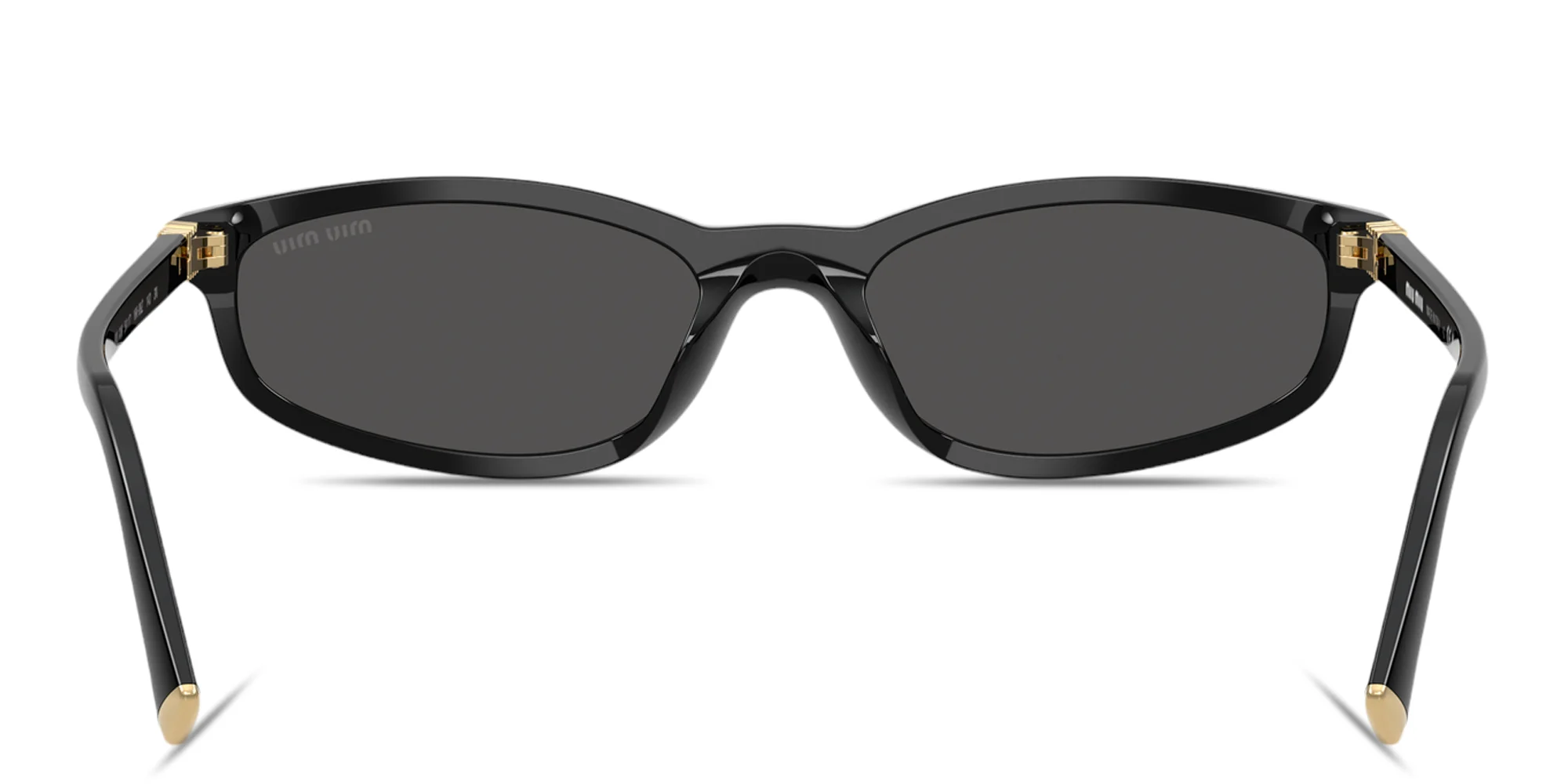 Shop MIU MIU Vertical Logo Irregular Sunglasses in Black online.