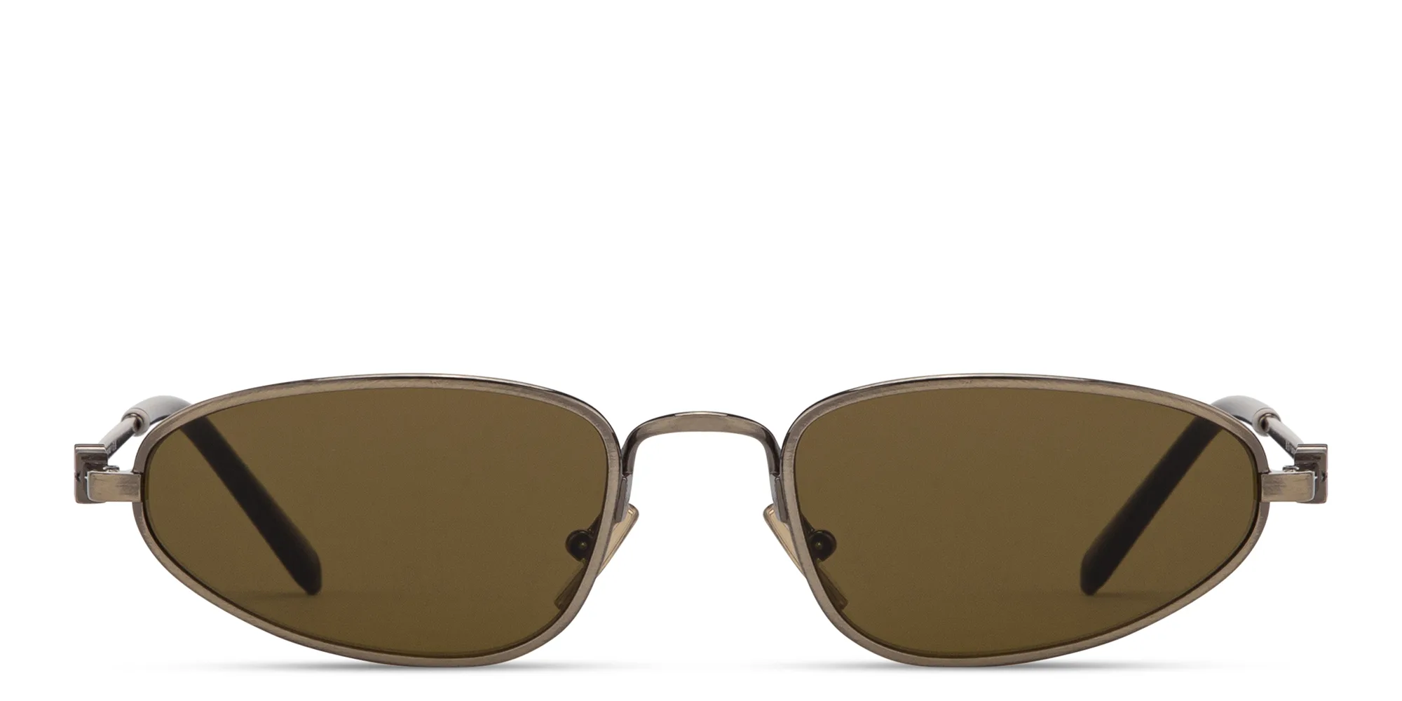Shop MIU MIU Vertical Logo Irregular Sunglasses in Antique Gold online.