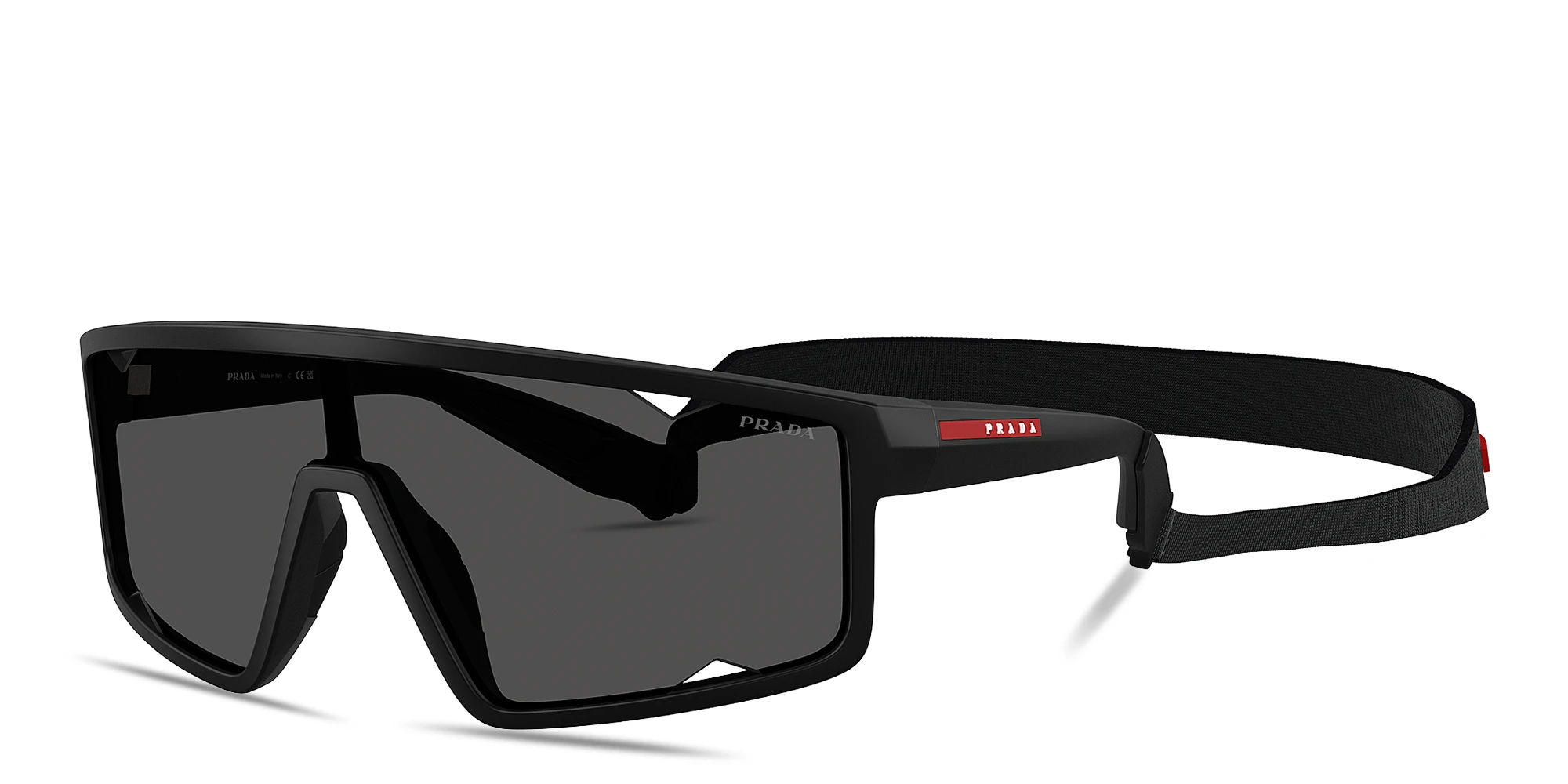 Shop Prada Linea Rossa Logo Signature Rectangle Sunglasses in Matte Black online.
