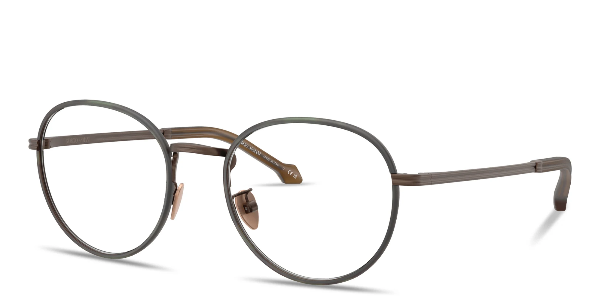 Shop GIORGIO ARMANI Logo Signature Panthos Eyeglasses in Matte Bronze online.
