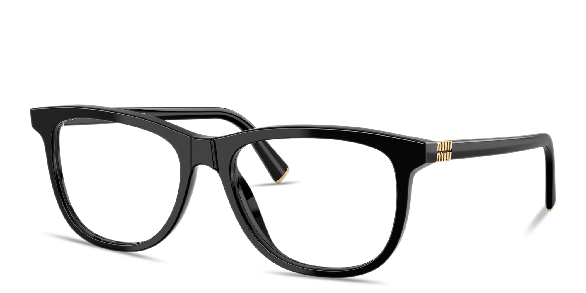 Shop MIU MIU Vertical Logo Pillow Eyeglasses in Black online.
