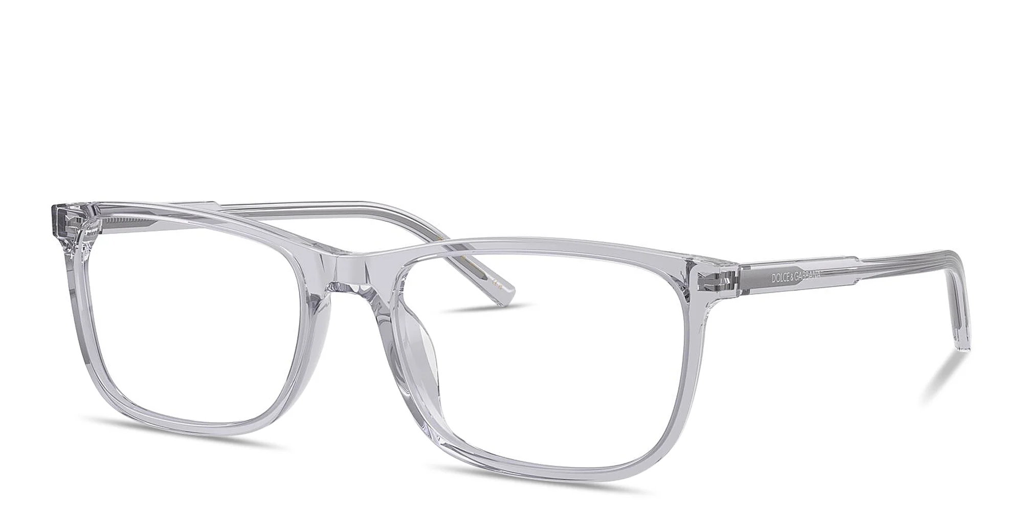 Shop Dolce & Gabbana Logo Print Wide Rectangle Eyeglasses in Transparent Grey online.