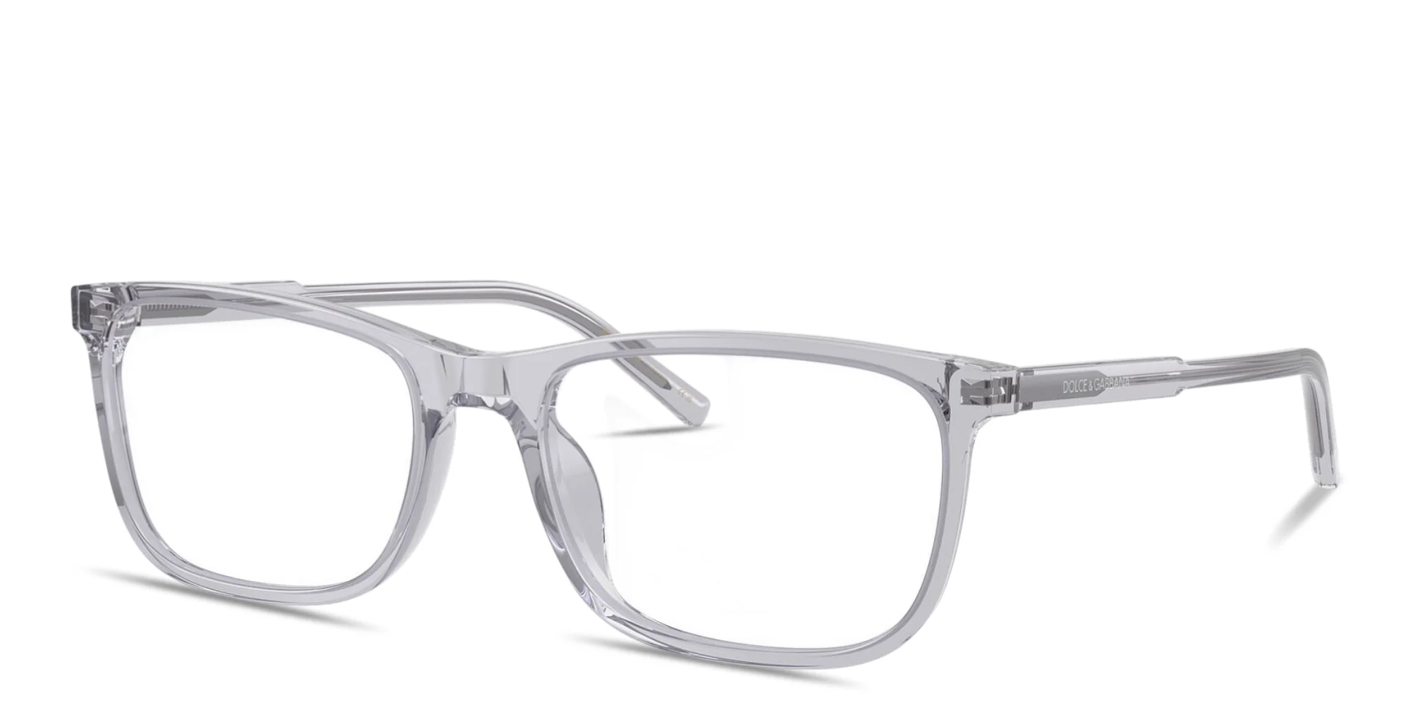 Shop Dolce & Gabbana Logo Print Rectangle Eyeglasses in Transparent Grey online.