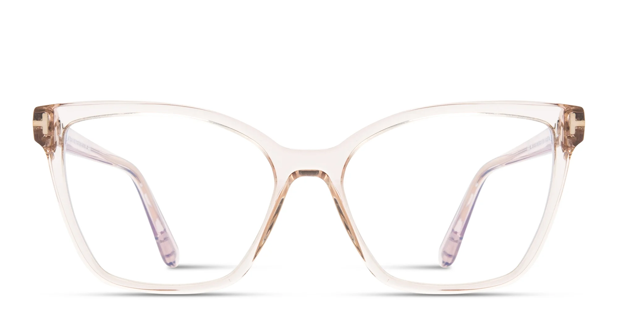 Shop TOM FORD T Logo Butterfly Eyeglasses in Transparent Pink online.