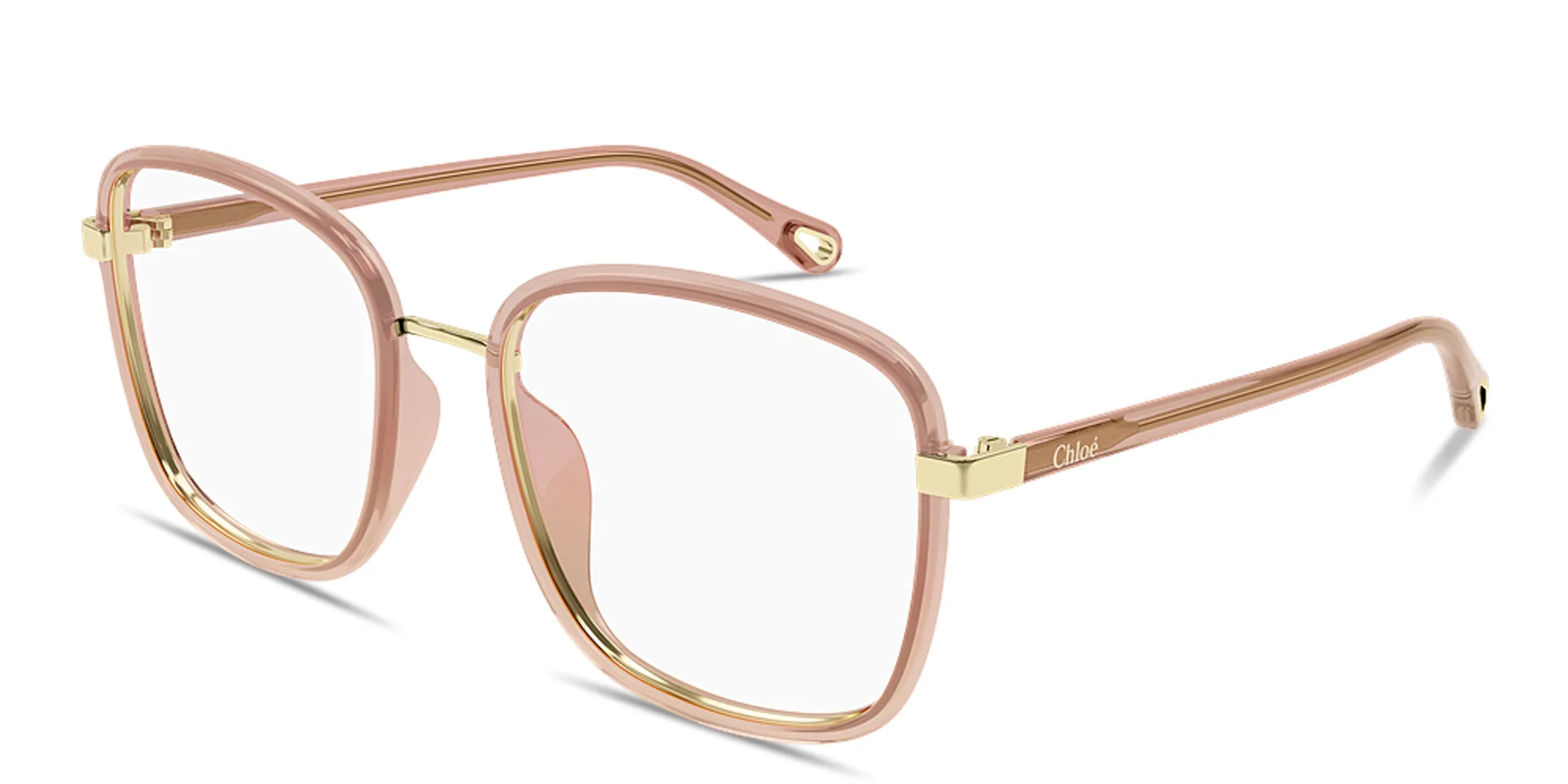 Shop Chloe Franky Oversized Square Eyeglasses in Transparent Red online.