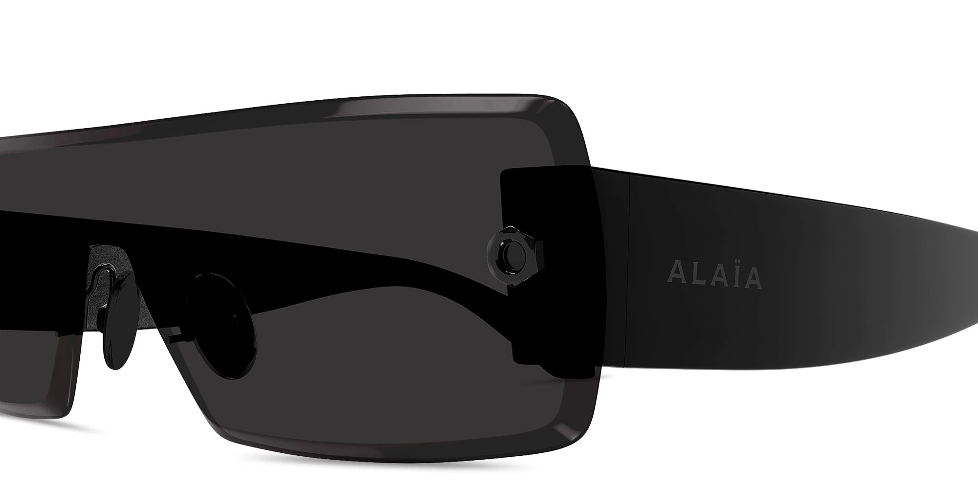 Shop ALAIA Logo Signature Rimless Wide Rectangle Sunglasses in Black online.