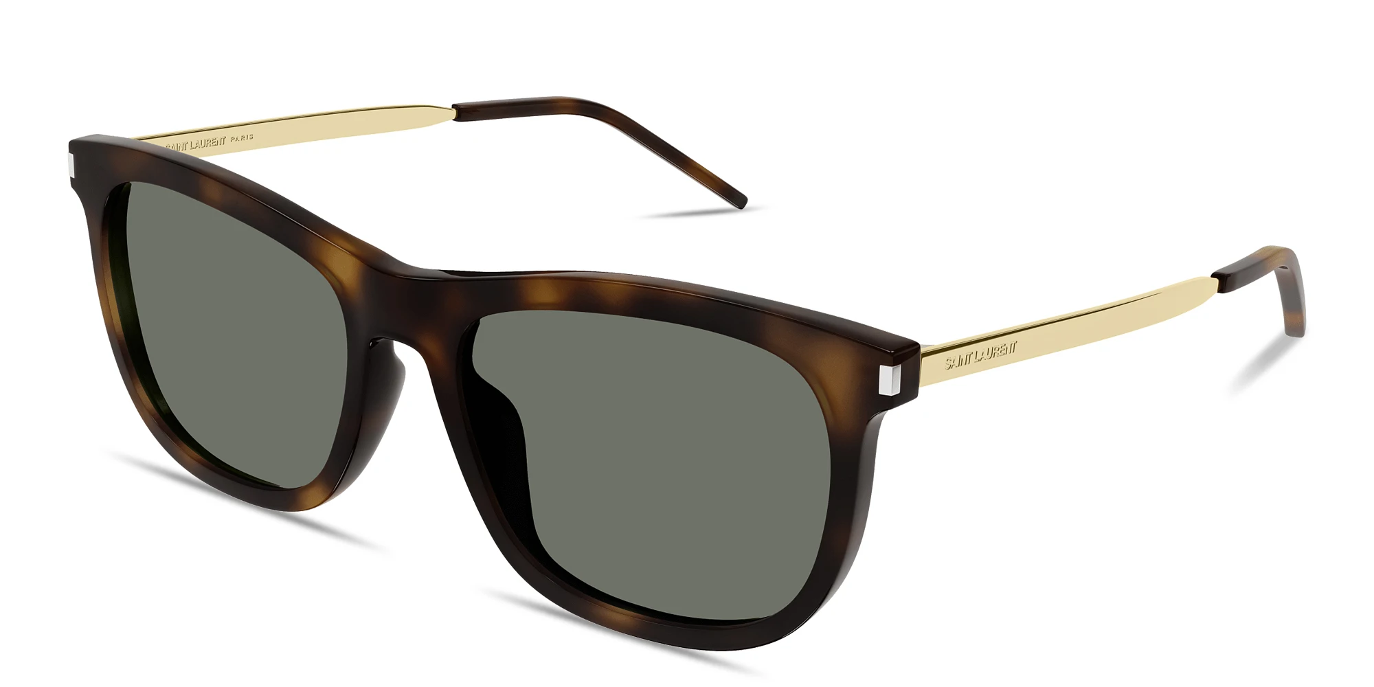 Shop SAINT LAURENT Engraved Logo Round Eyeglasses in Havana online.