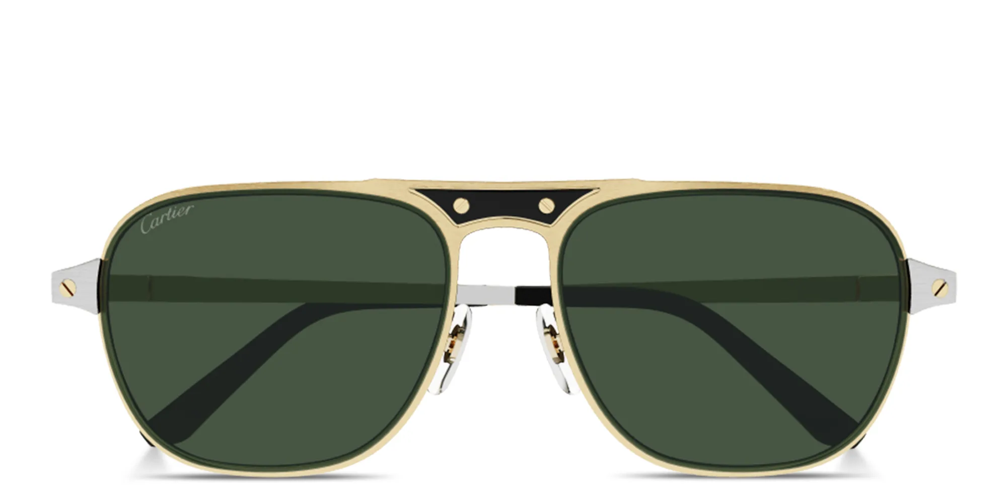 Shop Cartier Santos de Cartier Rectangle Sunglasses in Gold Black online.