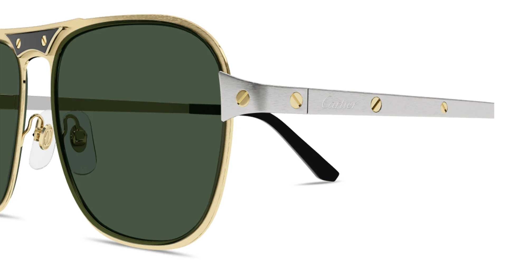 Shop Cartier Santos de Cartier Rectangle Sunglasses in Gold Black online.