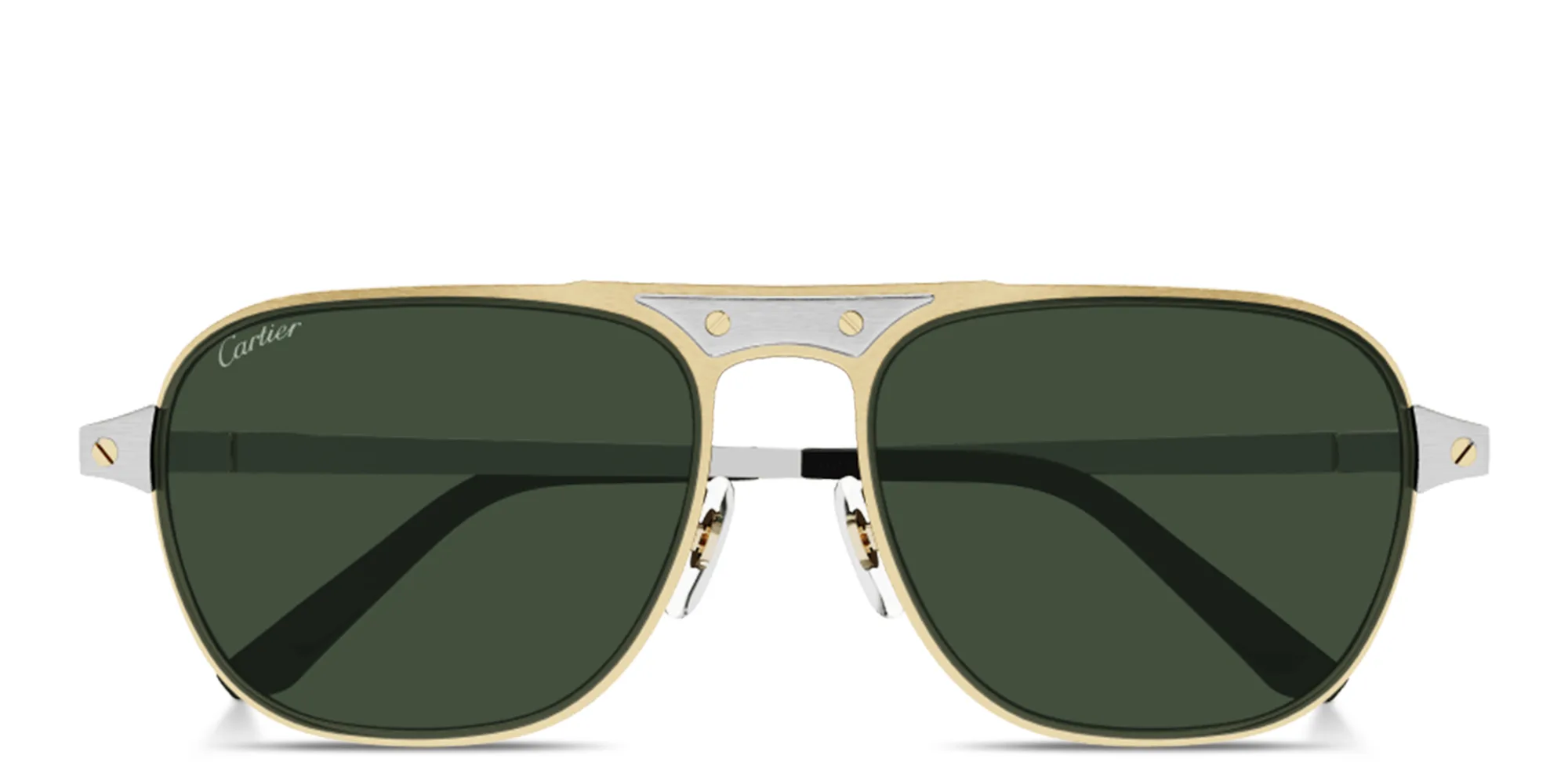 Shop Cartier Santos de Cartier Rectangle Sunglasses in Gold & Silver online.