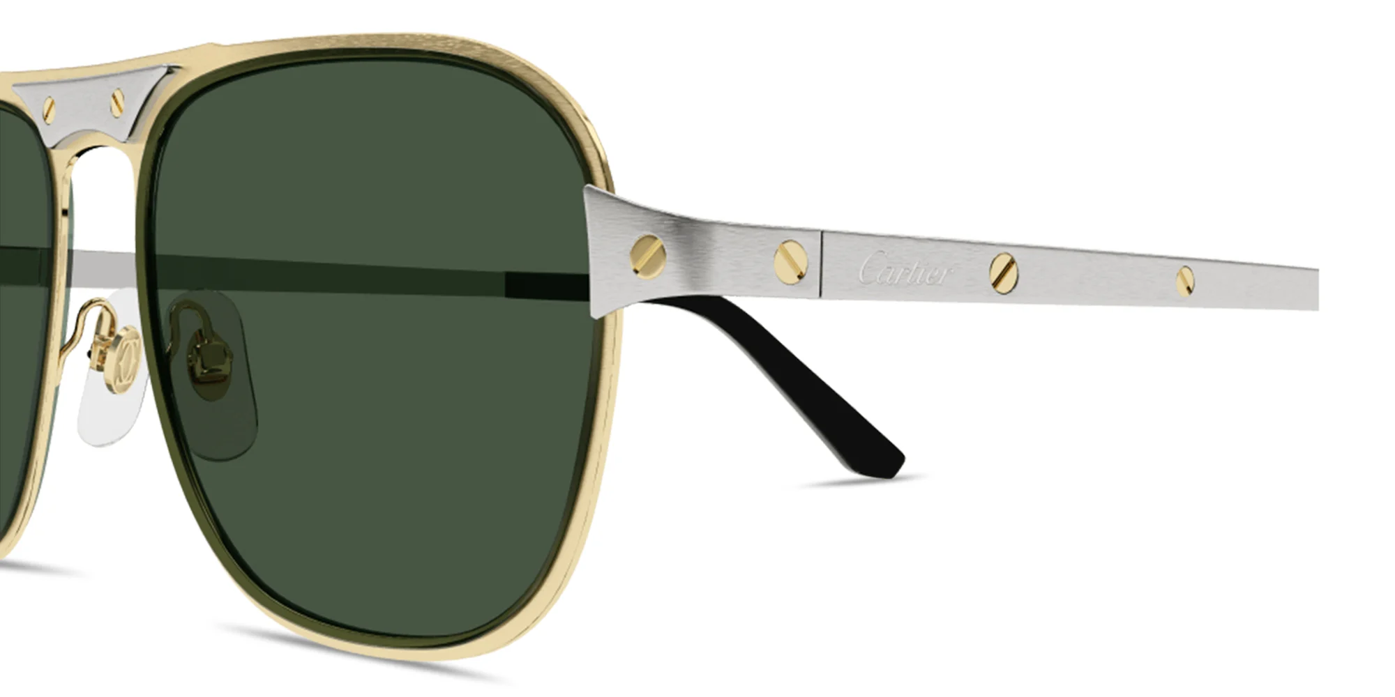 Shop Cartier Santos de Cartier Rectangle Sunglasses in Gold & Silver online.