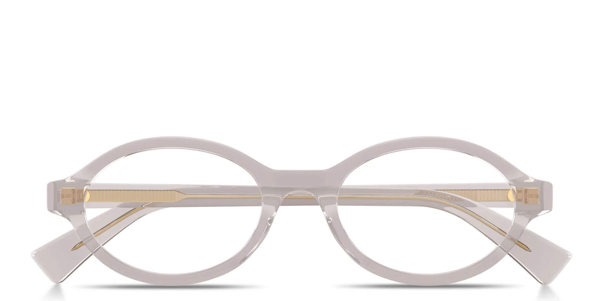 Shop BOTTEGA VENETA Triangle Stud Oval Eyeglasses in Transparent Taupe online.