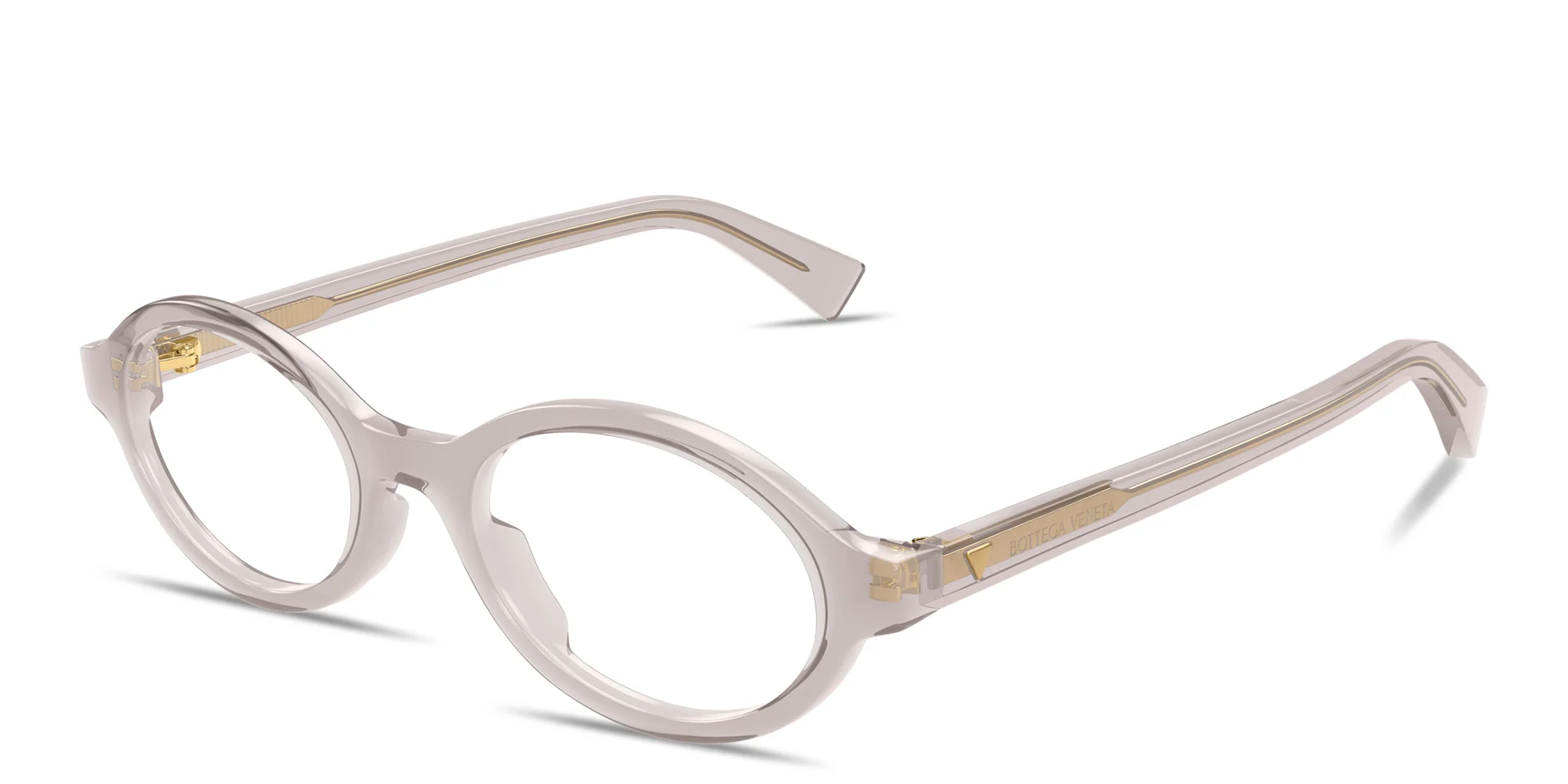 Shop BOTTEGA VENETA Triangle Stud Oval Eyeglasses in Transparent Taupe online.