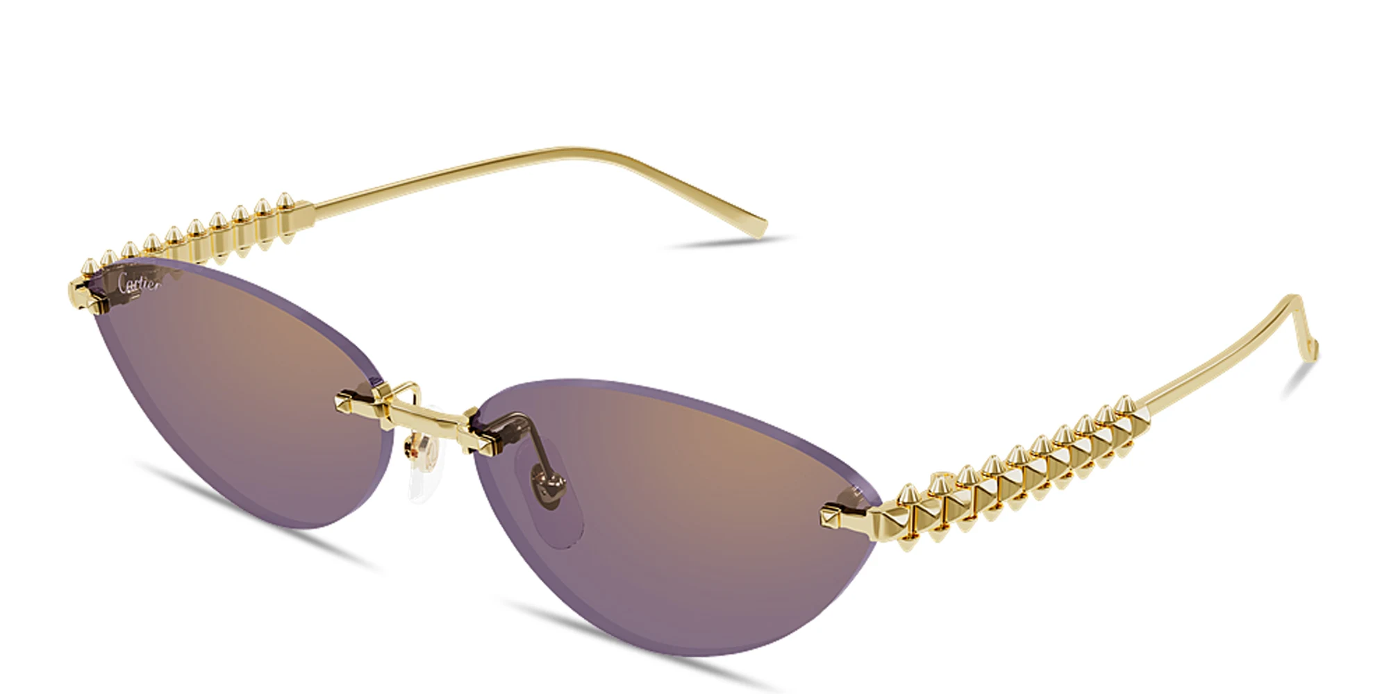Shop Cartier Clash de Cartier Rimless Cat-Eye Sunglasses in Gold online.
