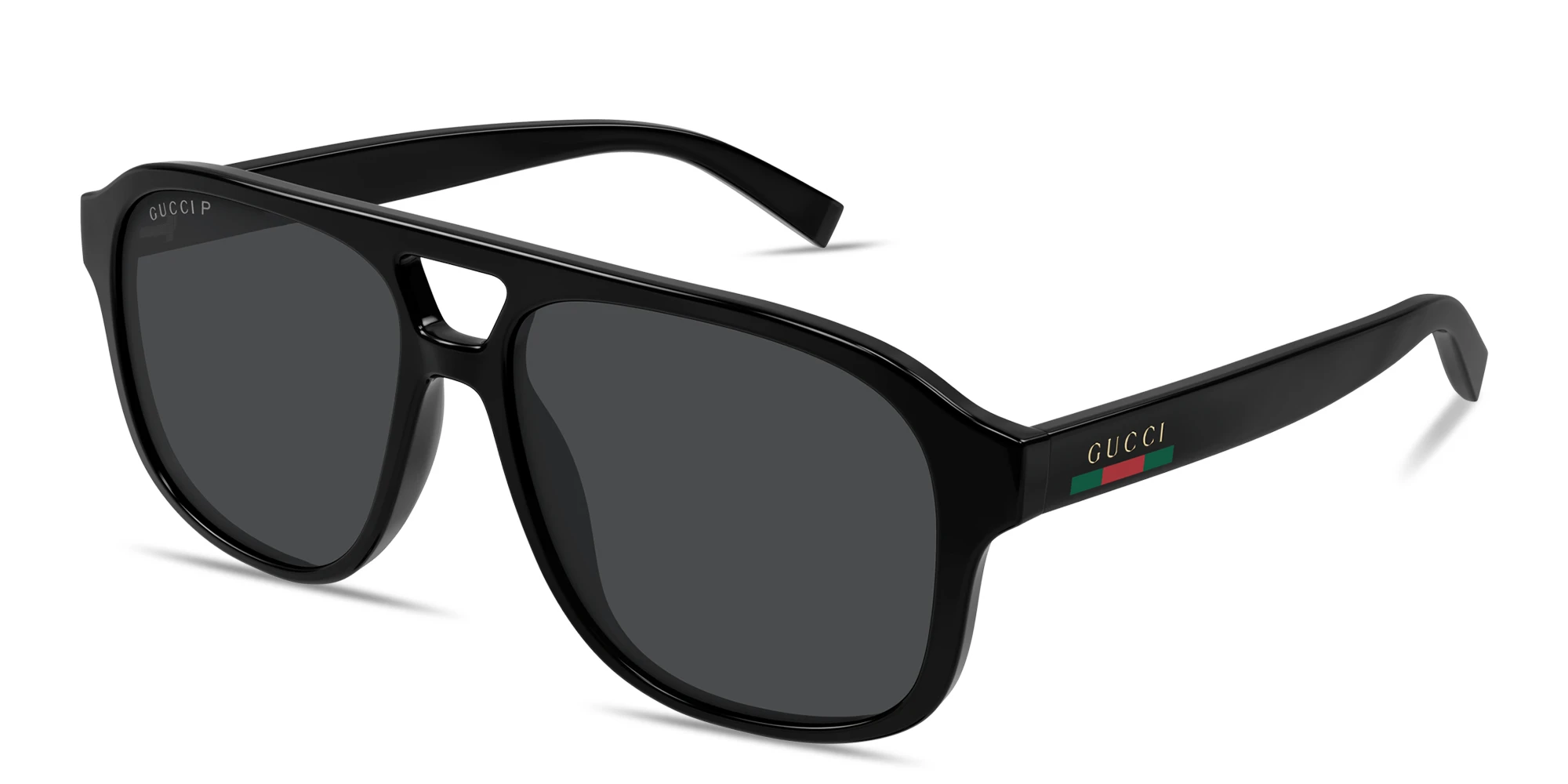 Shop GUCCI Web Aviator Sunglasses in Black online.