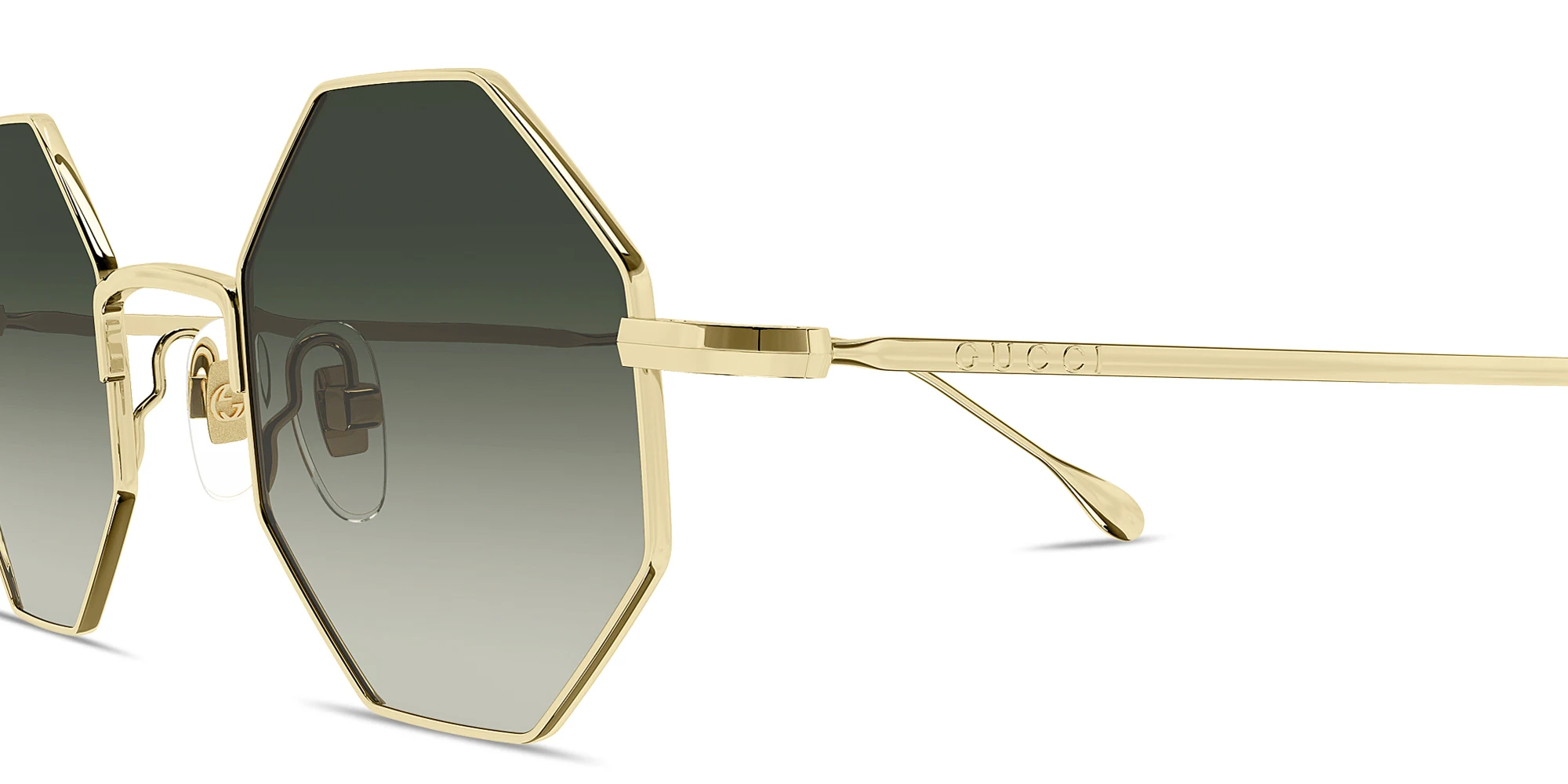 Shop GUCCI Engraved Logo Unisex Irregular Sunglasses in Gold online.