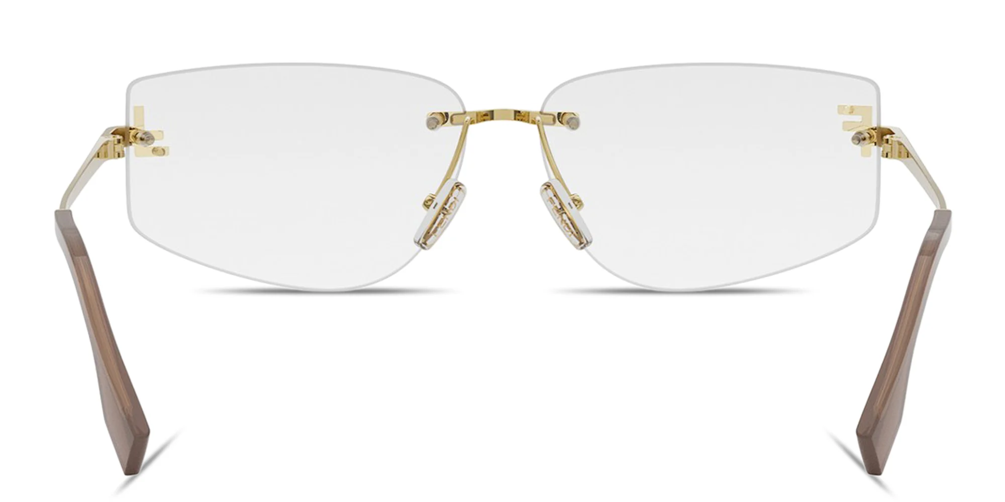 Shop FENDI Fendi First Crystal Rimless Wide Irregular Eyeglasses in Gold online.