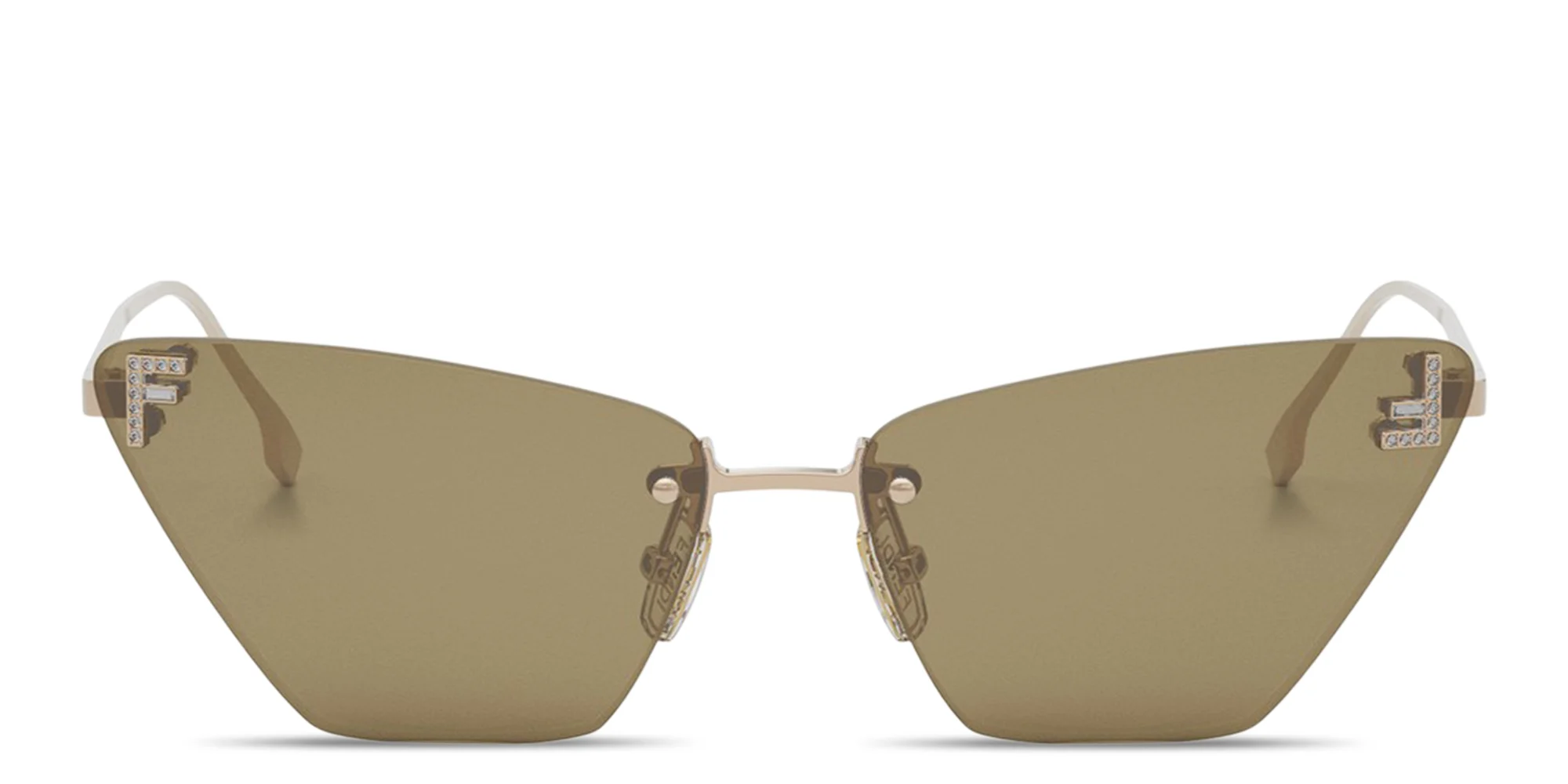 Shop FENDI Fendi First Crystal Rimless Cat-Eye Sunglasses in Gold online.