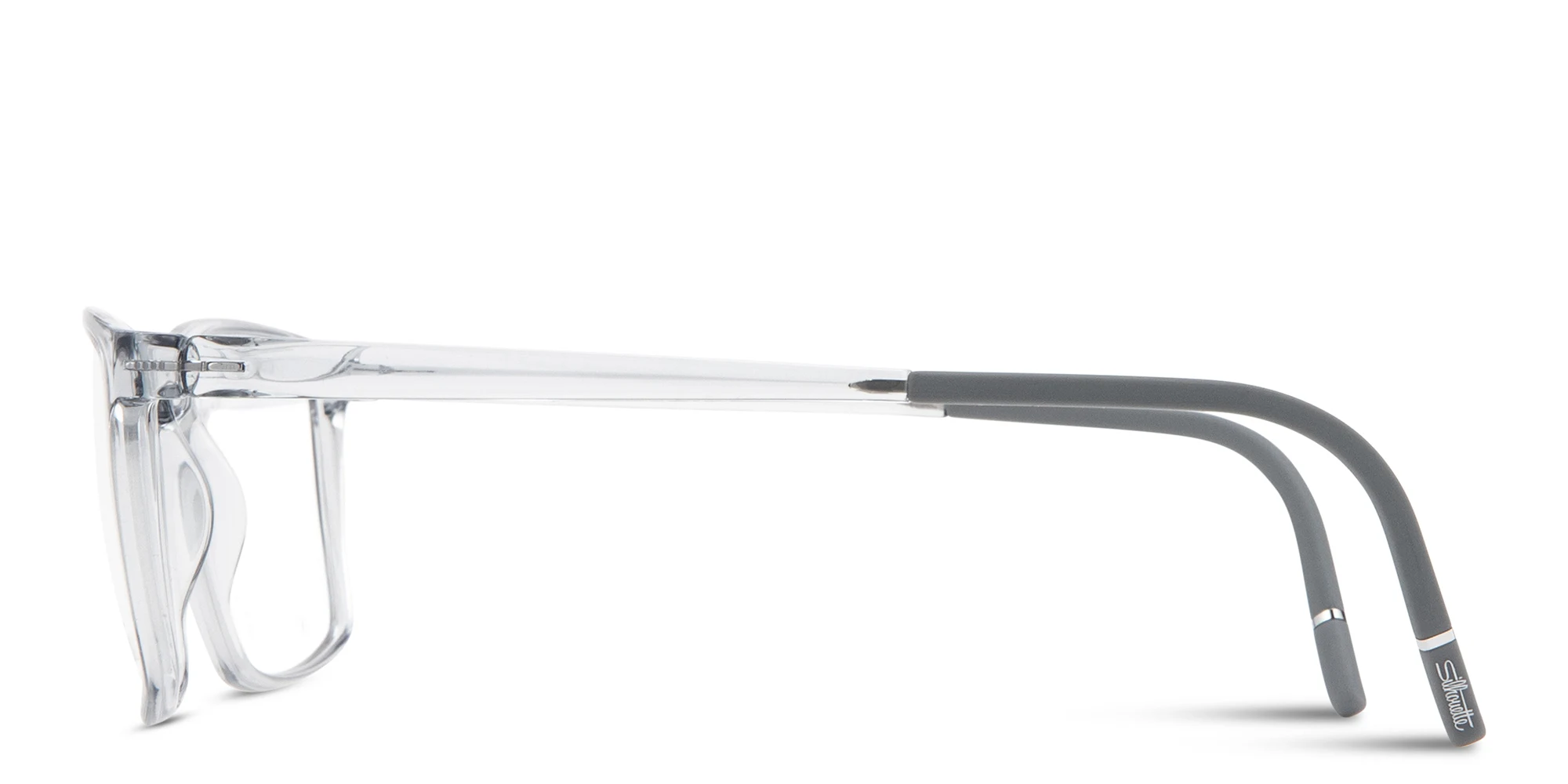 Shop Silhouette Clear Sky Wide Rectangle Eyeglasses in Transparent Grey online.
