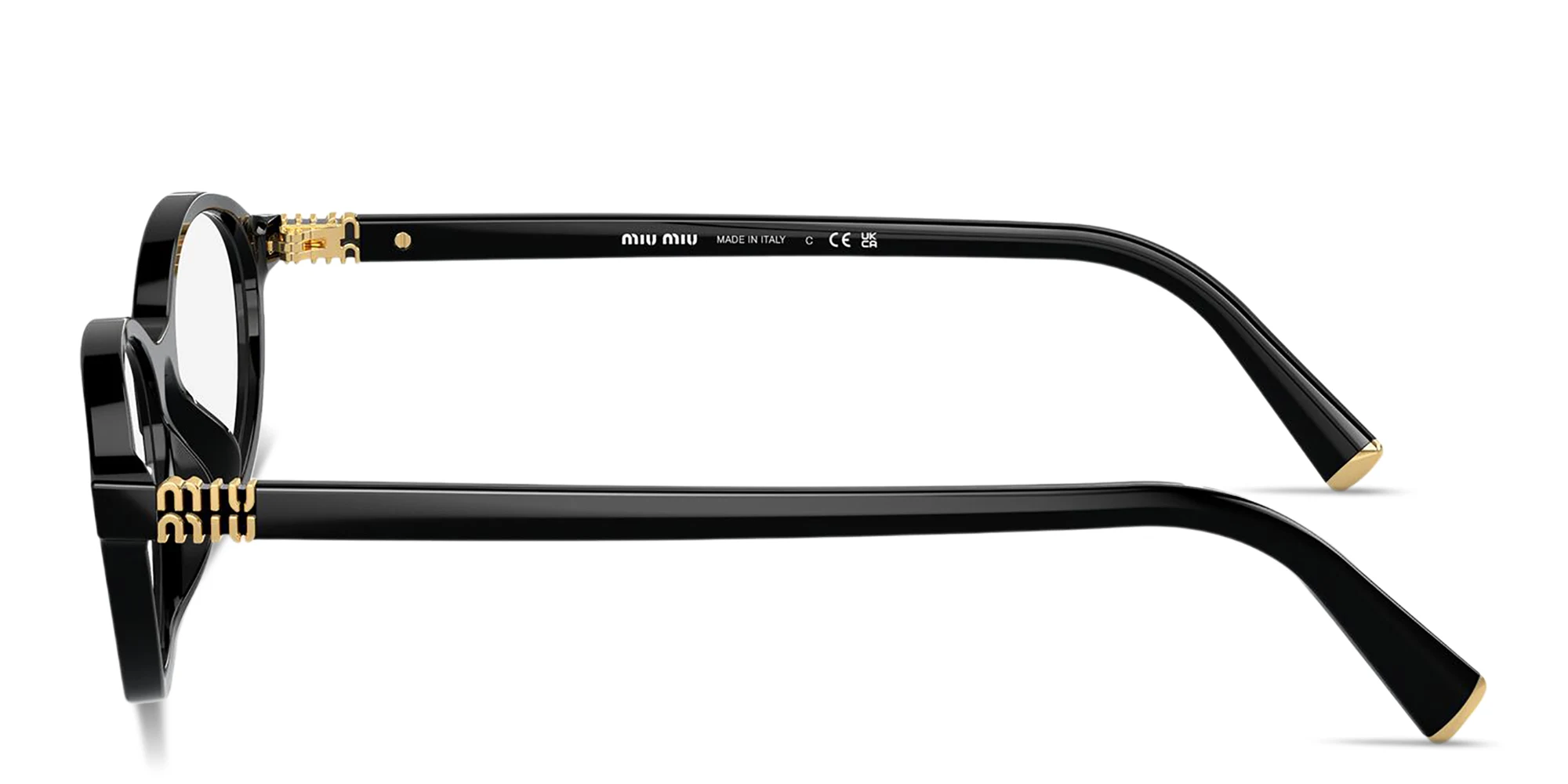 Shop MIU MIU Vertical Logo Oval Eyeglasses in Black online.