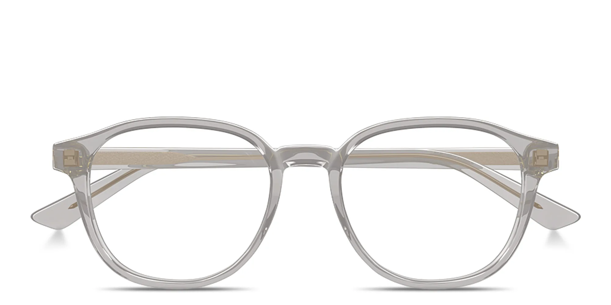 Shop BOTTEGA VENETA Logo Lettering Panthos Eyeglasses in Transparent Grey online.