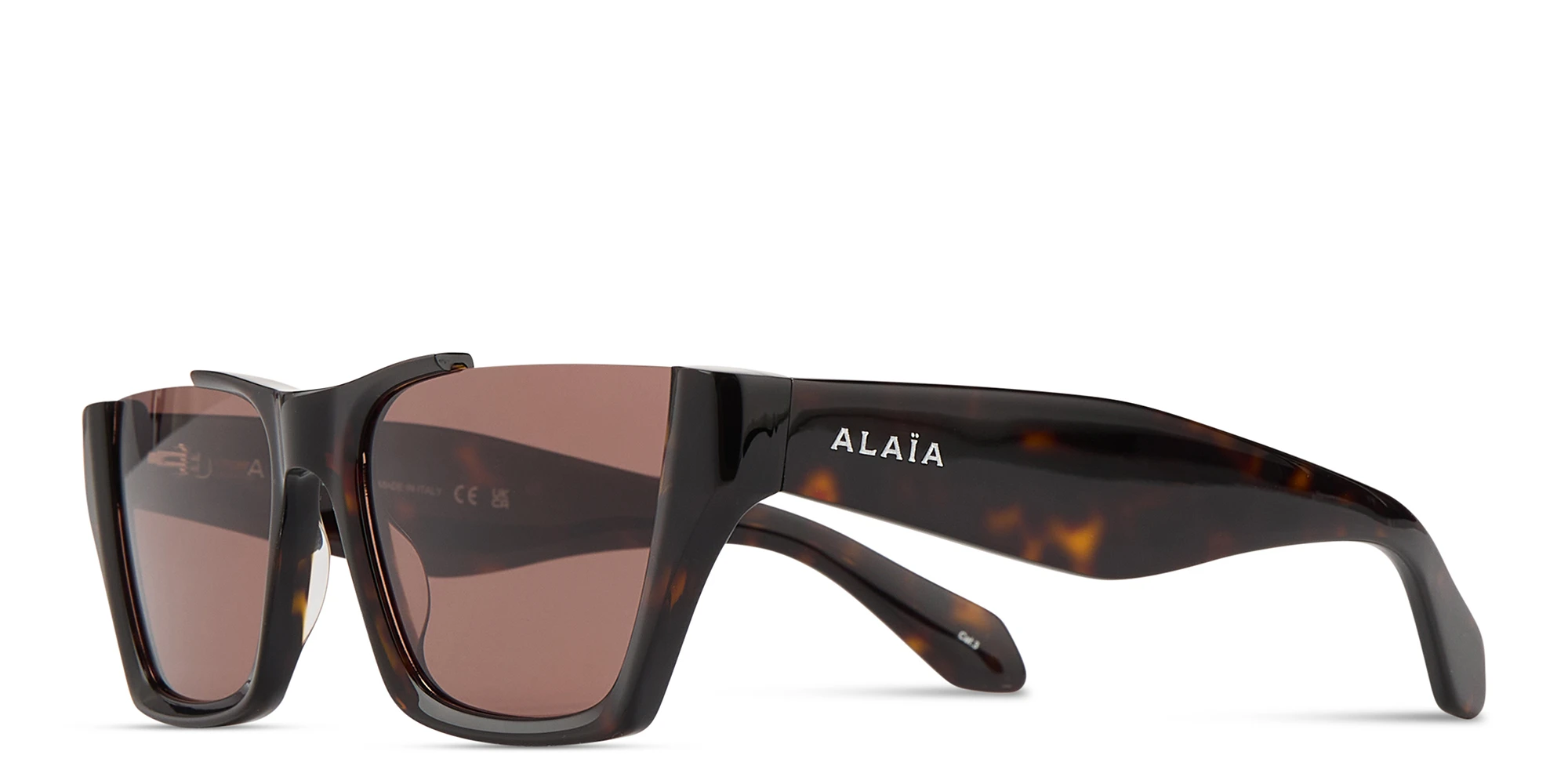Shop ALAIA Logo Signature Half-Rim Rectangle Sunglasses in Havana online.
