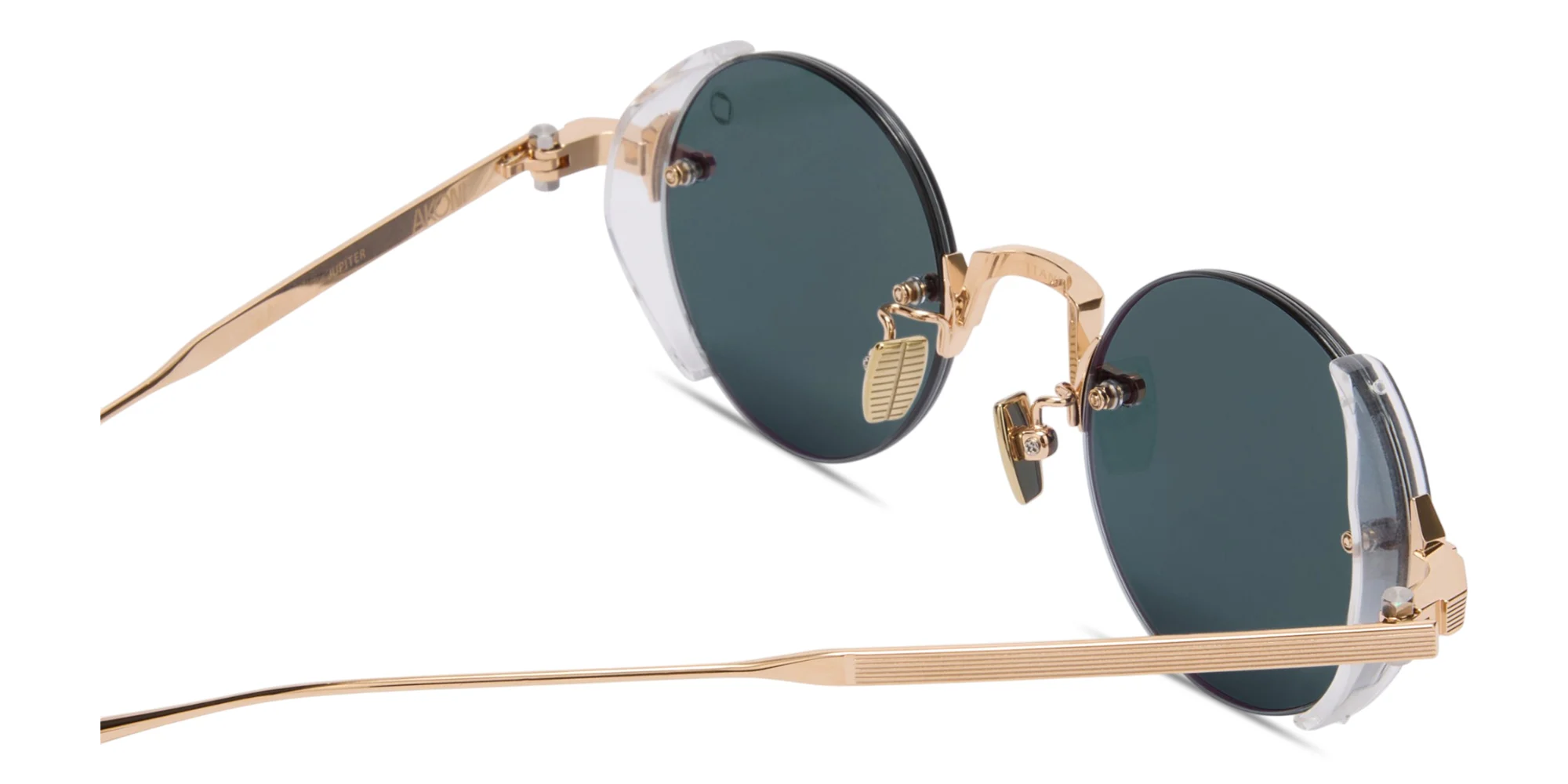 Shop AKONI Jupiter Unisex Rimless Round Sunglasses in Gold online.