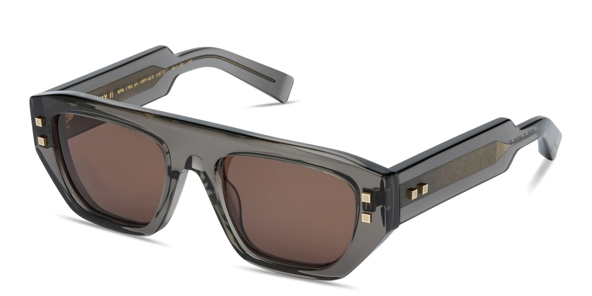 Shop BALMAIN B-Army II Unisex Rectangle Sunglasses in Grey Crystal online.