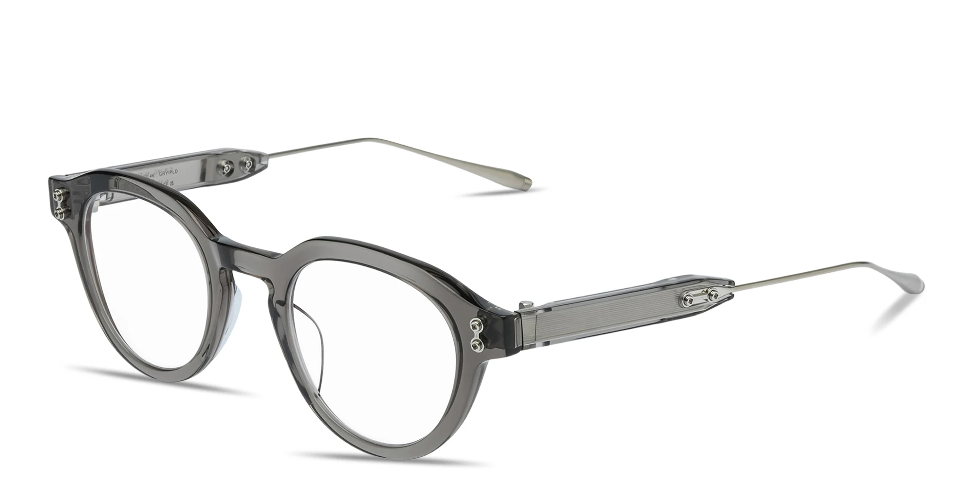 Shop AKONI Wise Three Unisex Panthos Eyeglasses in Crystal Grey online.