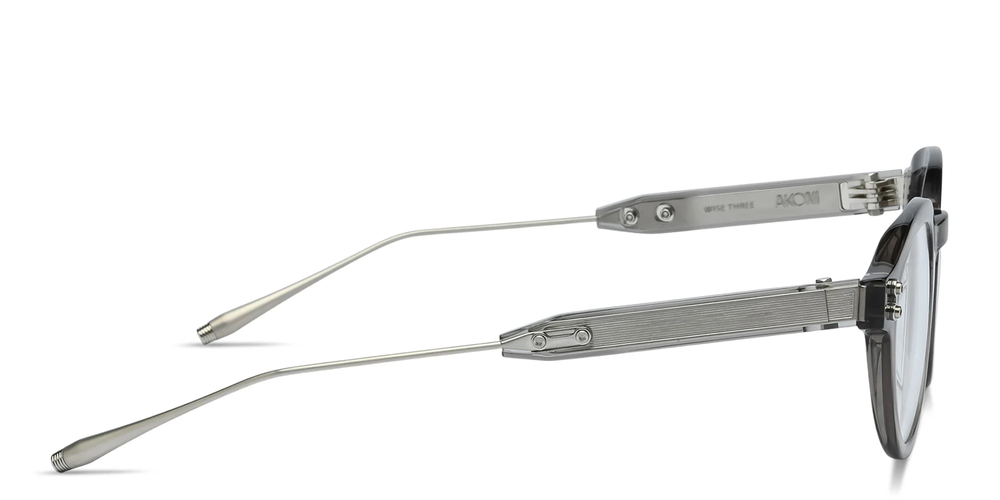 Shop AKONI Wise Three Unisex Panthos Eyeglasses in Crystal Grey online.