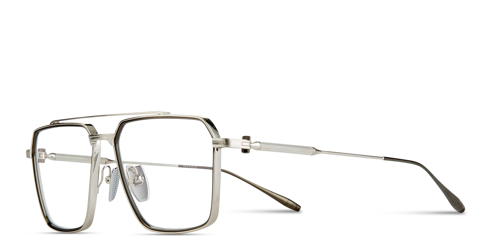 Shop AKONI Telesto Unisex Wide Aviator Eyeglasses in Silver online.