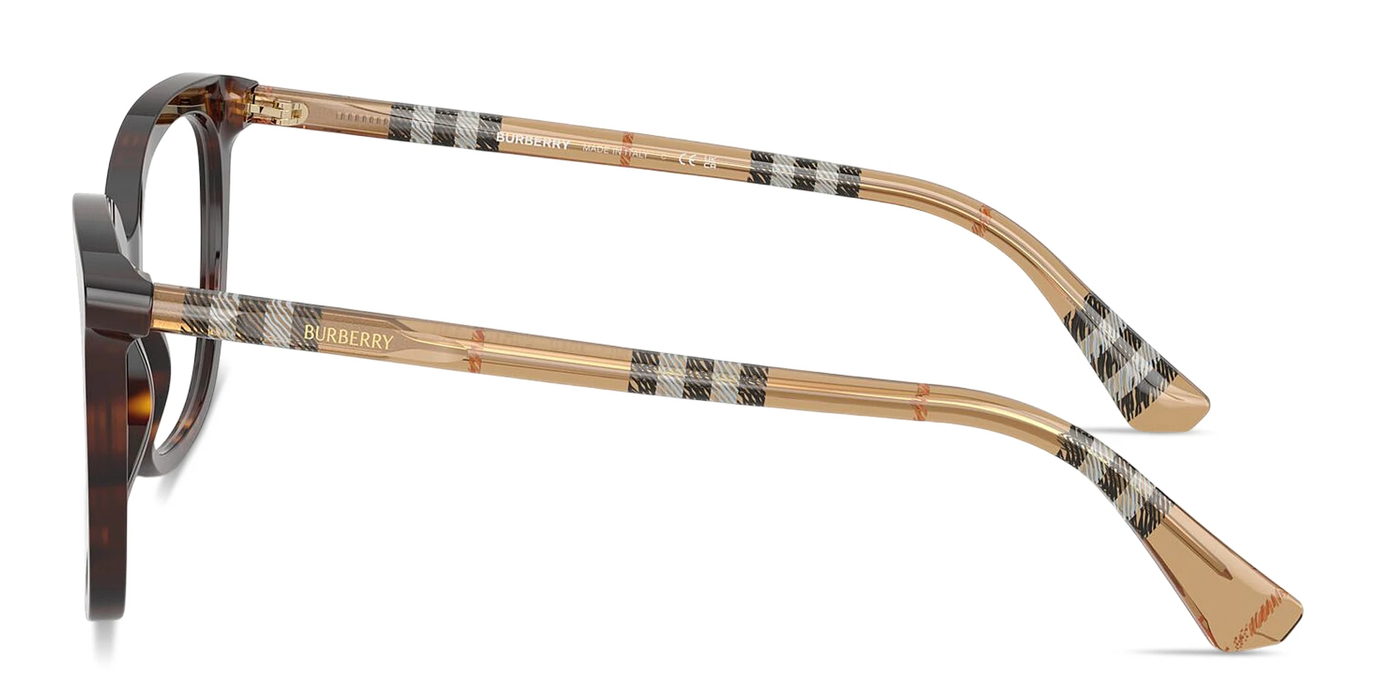 Shop BURBERRY Check Square Eyeglasses in Dark Havana online.