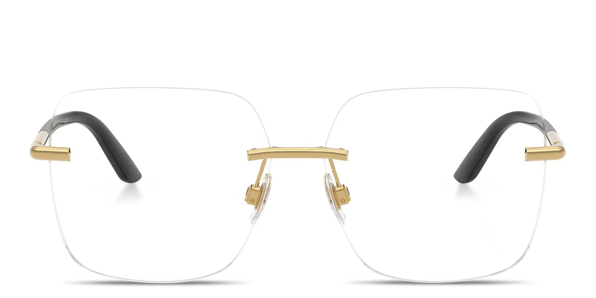 Shop Dolce & Gabbana Logo Signature Rimless Wide Square Eyeglasses in Gold online.