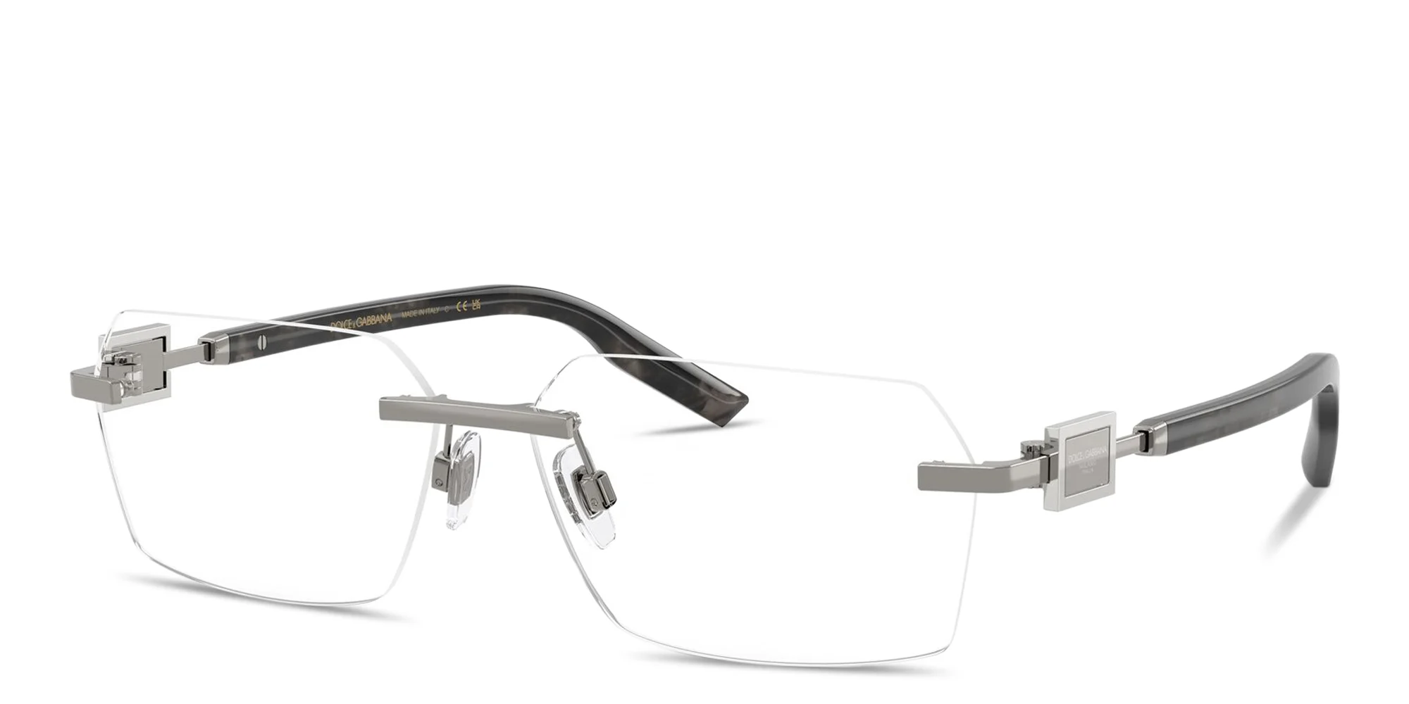 Shop Dolce & Gabbana Logo Signature Rimless Wide Rectangle Eyeglasses in Gunmetal online.