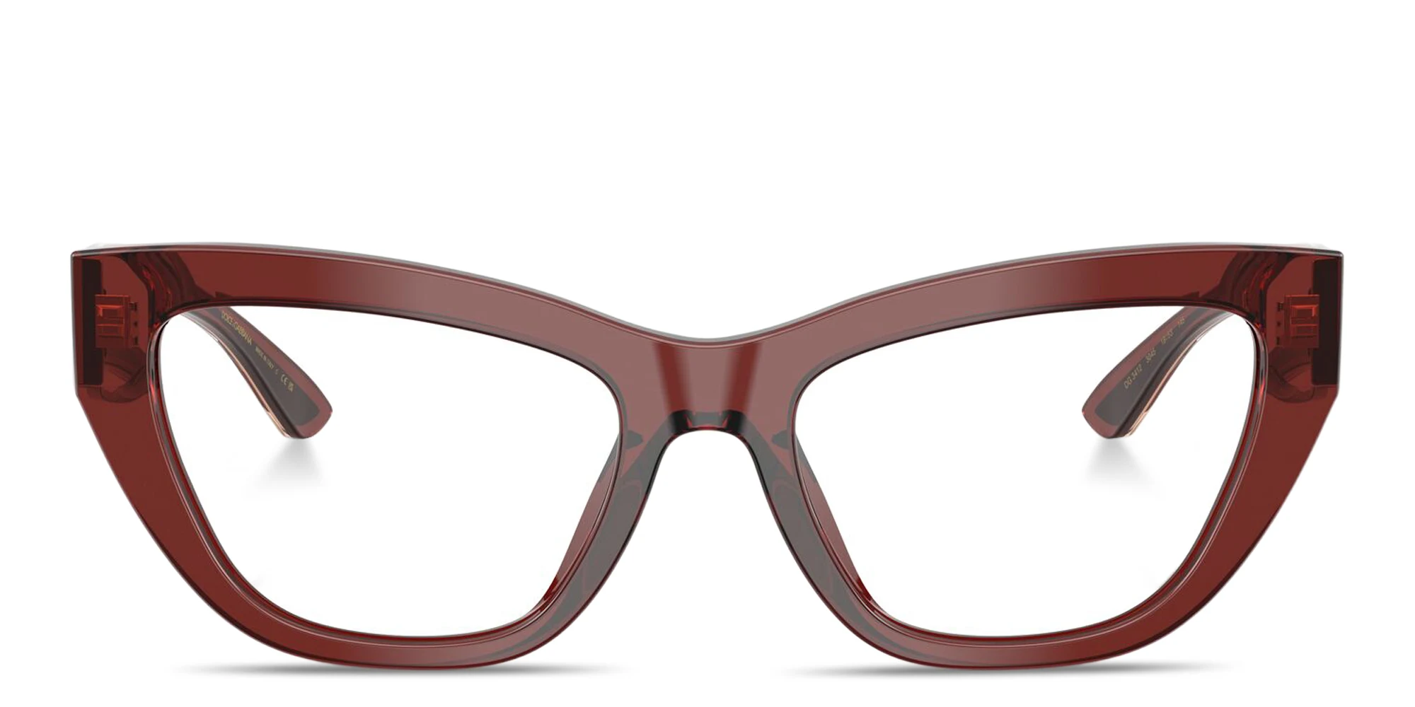 Shop Dolce & Gabbana Logo Lettering Cat-Eye Eyeglasses in Transparent Bordeaux online.