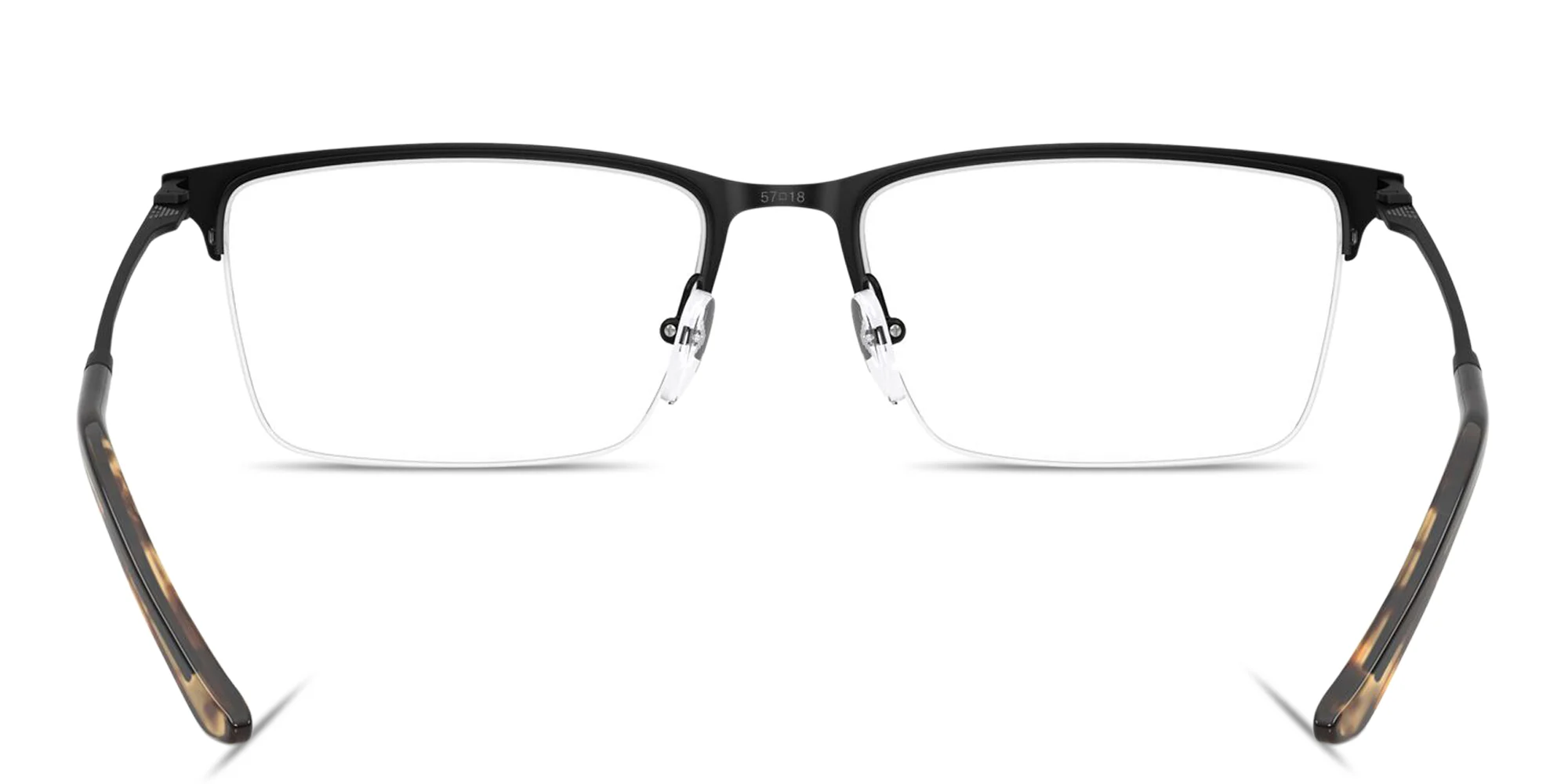 Shop Emporio Armani Half-Rim Wide Rectangle Eyeglasses in Black online.