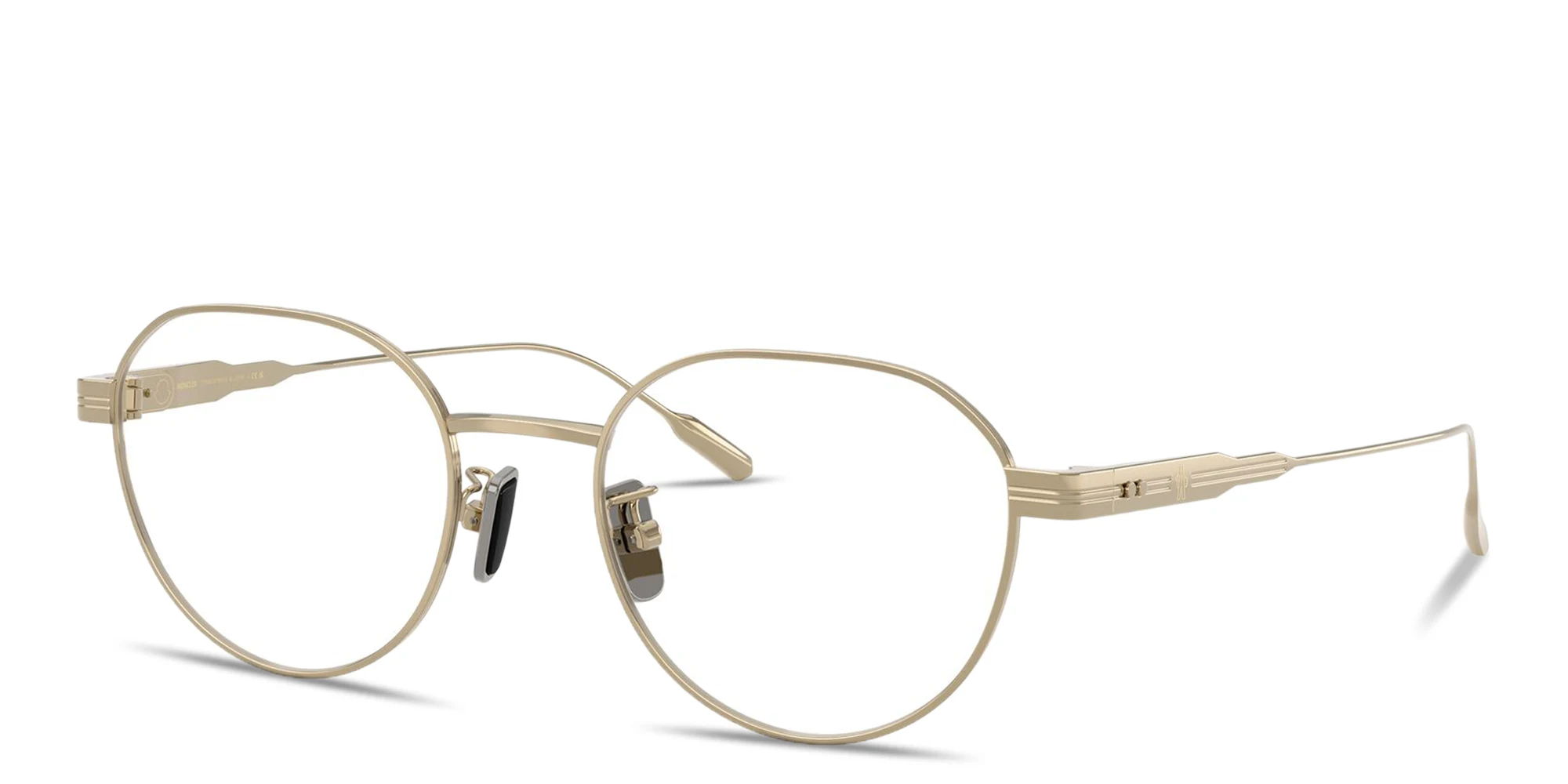 Shop Moncler Logo Signature Unisex Round Eyeglasses in Gold online.