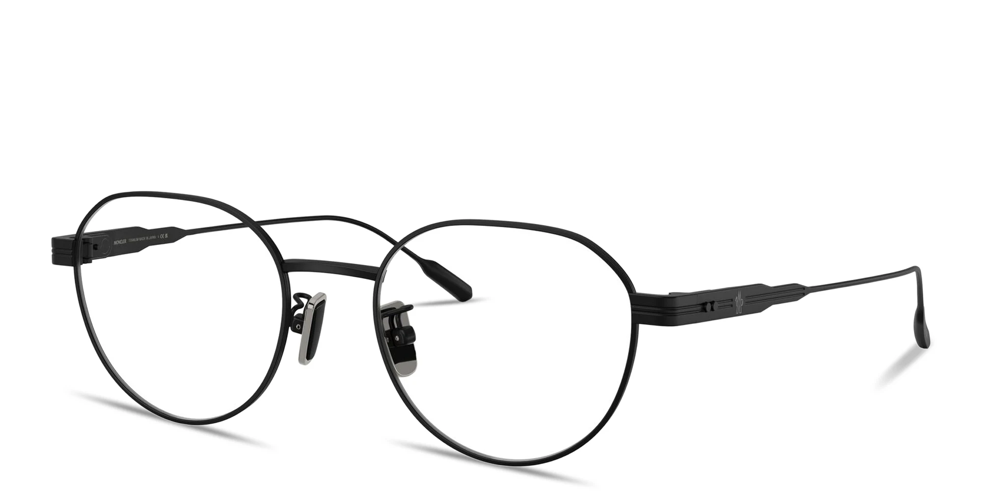 Shop Moncler Logo Signature Unisex Round Eyeglasses in Black online.