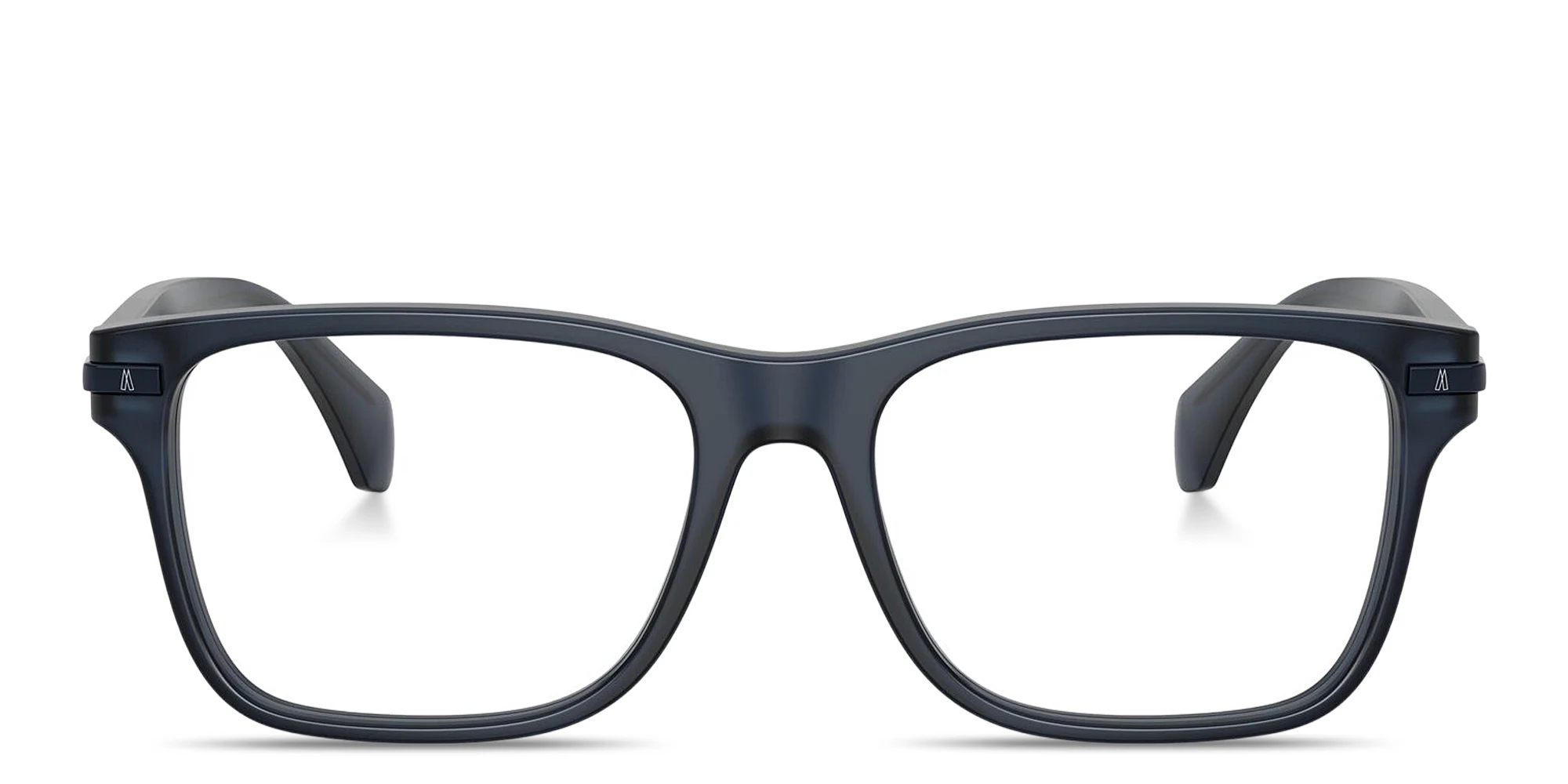 Shop Moncler Logo Signature Unisex Pillow Eyeglasses in Matte Transparent Blue online.